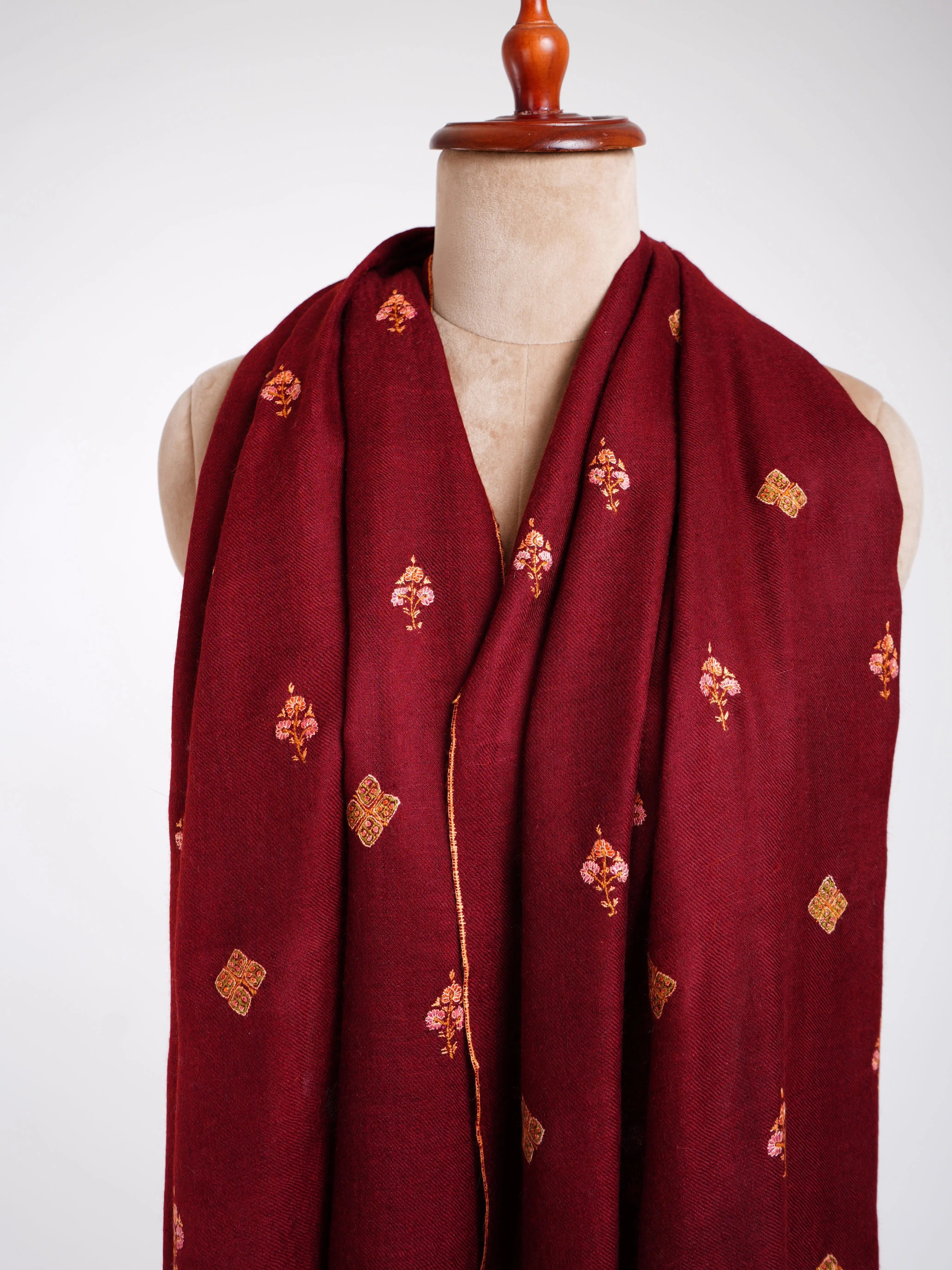 Maroon Embroidered Cashmere wrap scarf Shahkaar