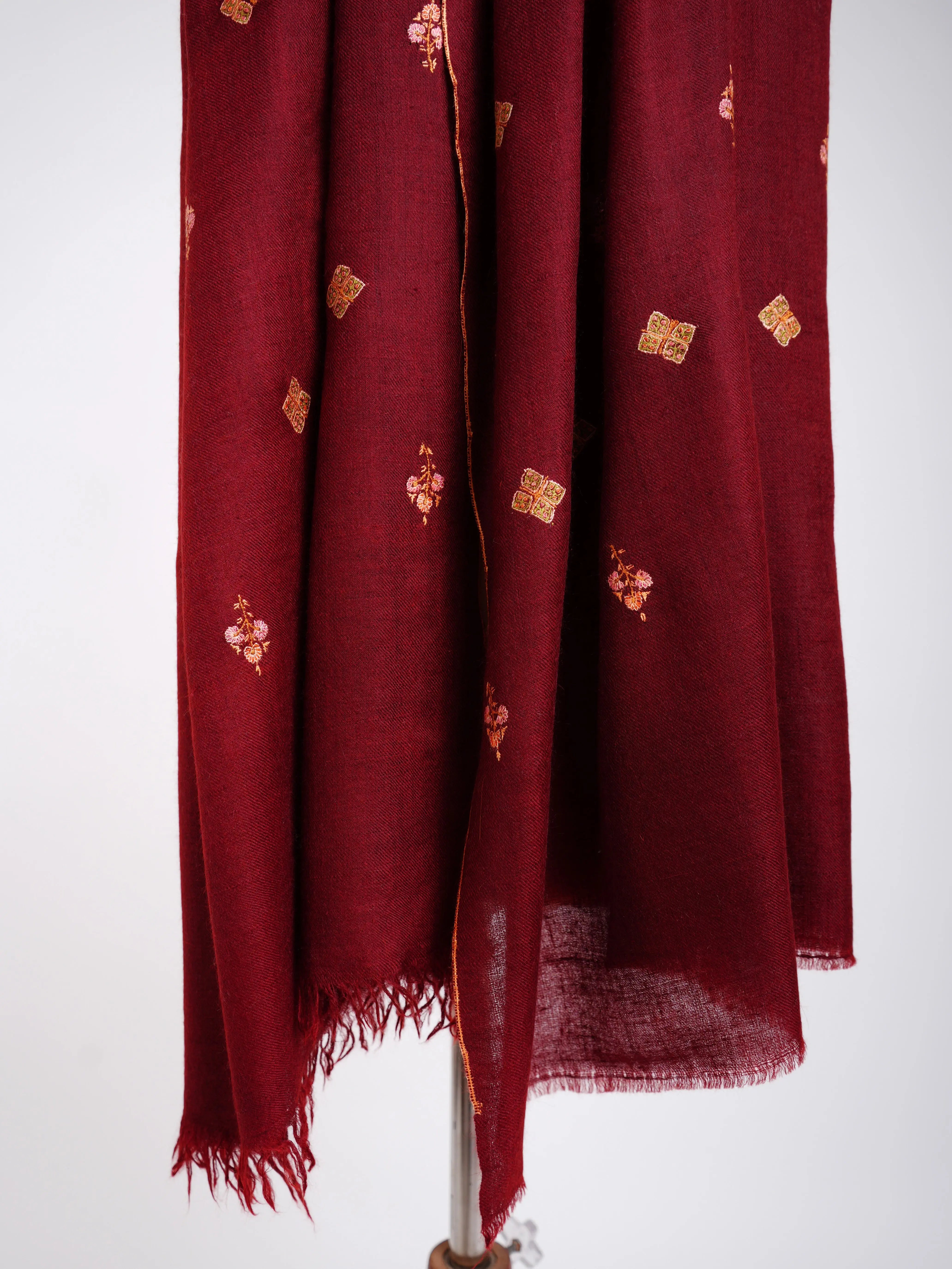 Maroon Embroidered Cashmere wrap scarf Shahkaar
