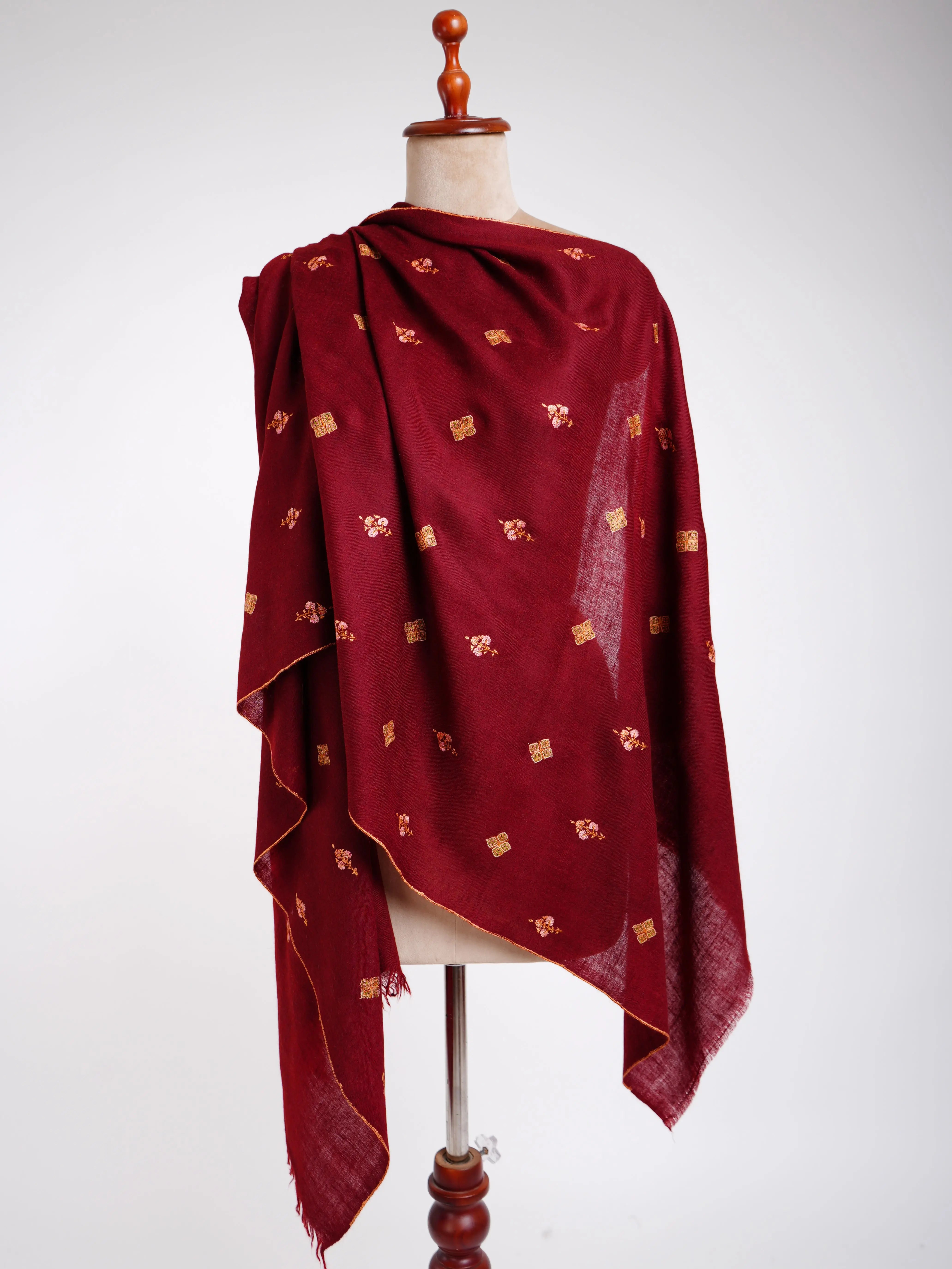 Maroon Embroidered Cashmere wrap scarf Shahkaar
