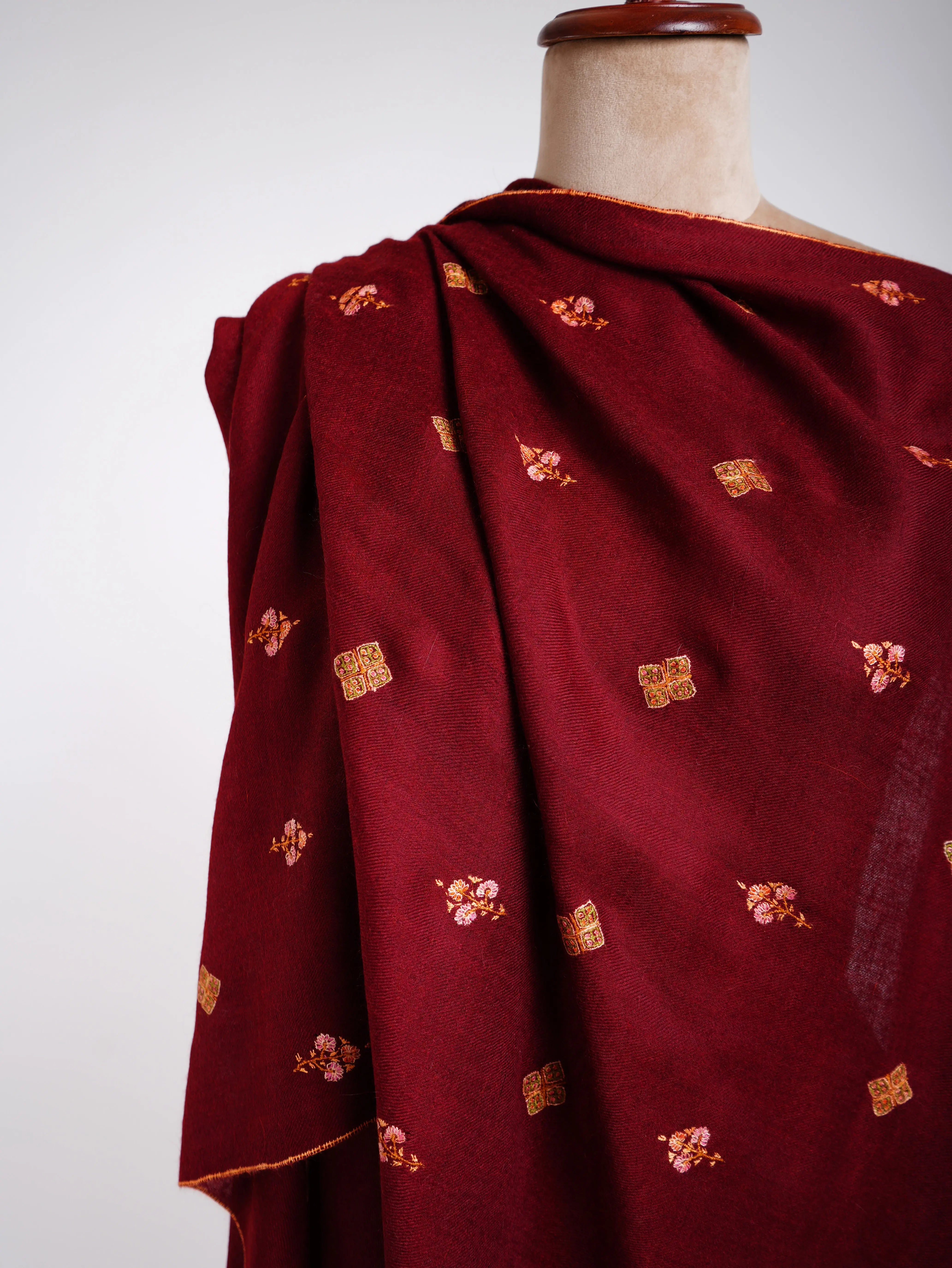 Maroon Embroidered Cashmere wrap scarf Shahkaar