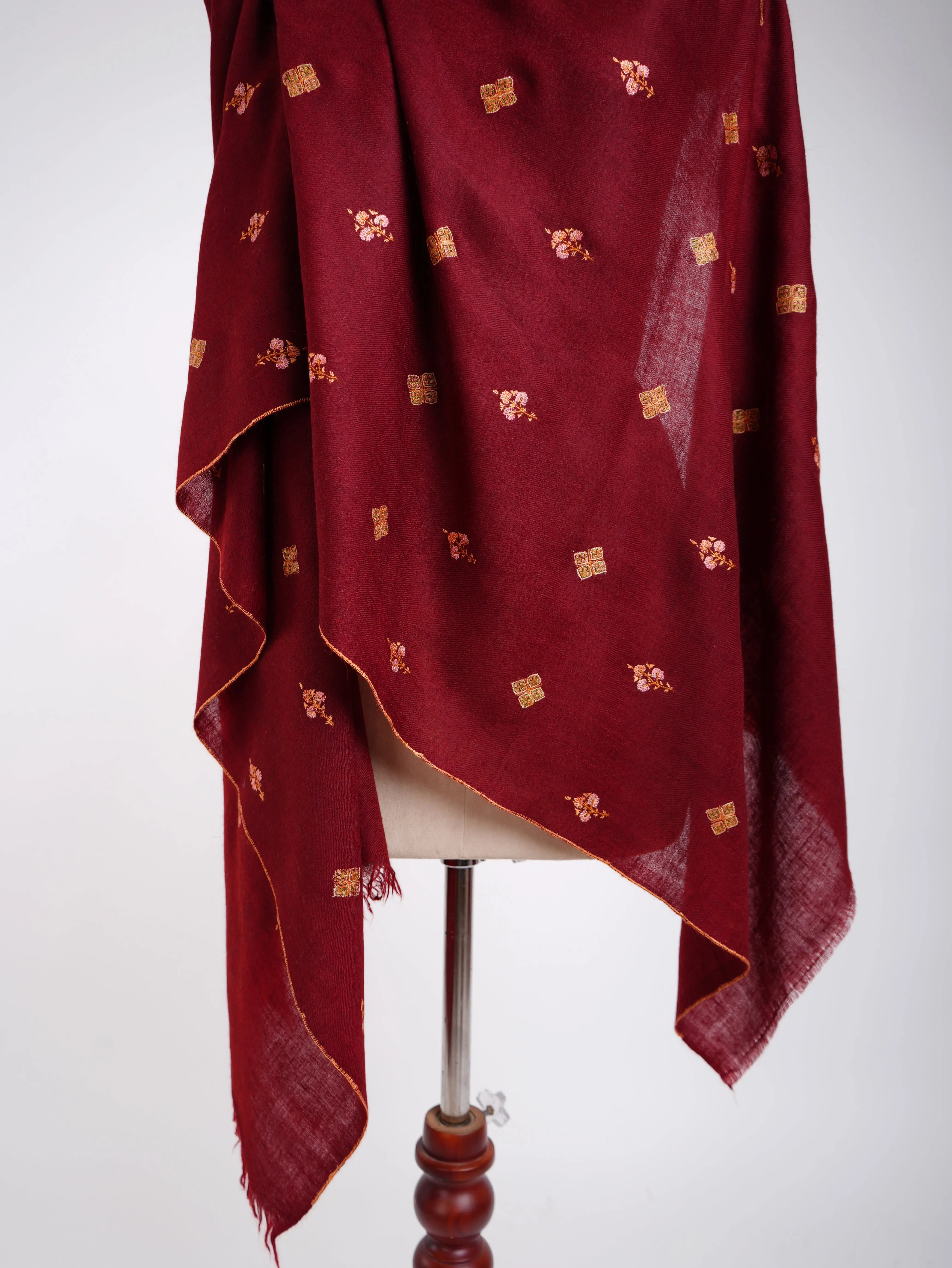 Maroon Embroidered Cashmere wrap scarf Shahkaar