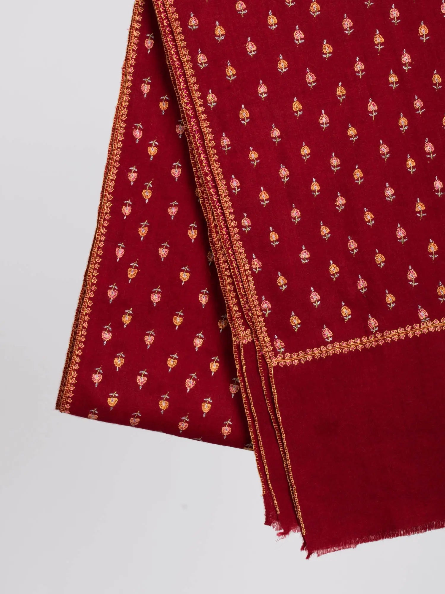 Maroon Gi Certified Sozni Pashmina Shawl - KOS Shahkaar