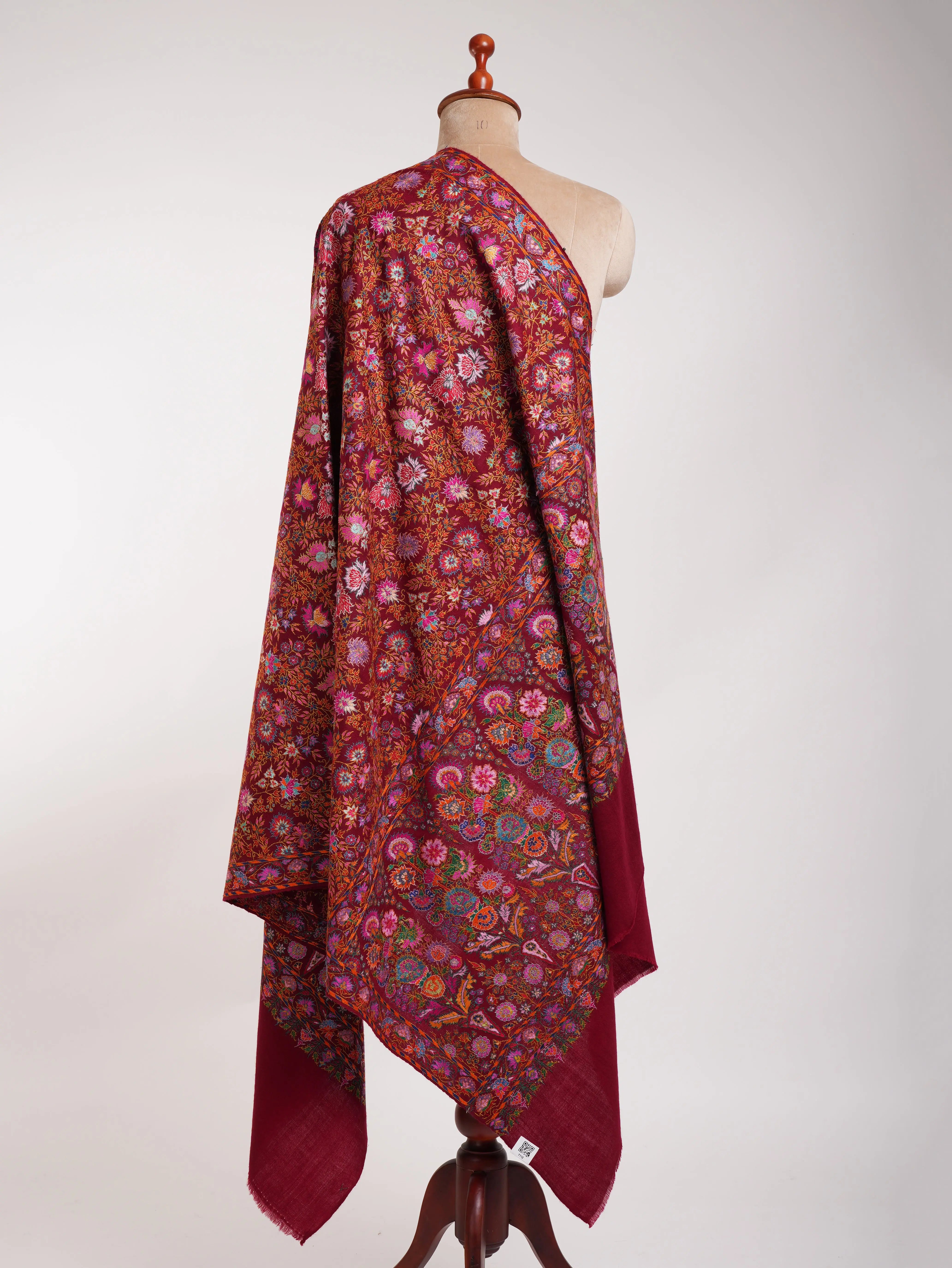 Maroon Hand Embroidered Pashmina Exclusive Jamavar Shawl Shahkaar