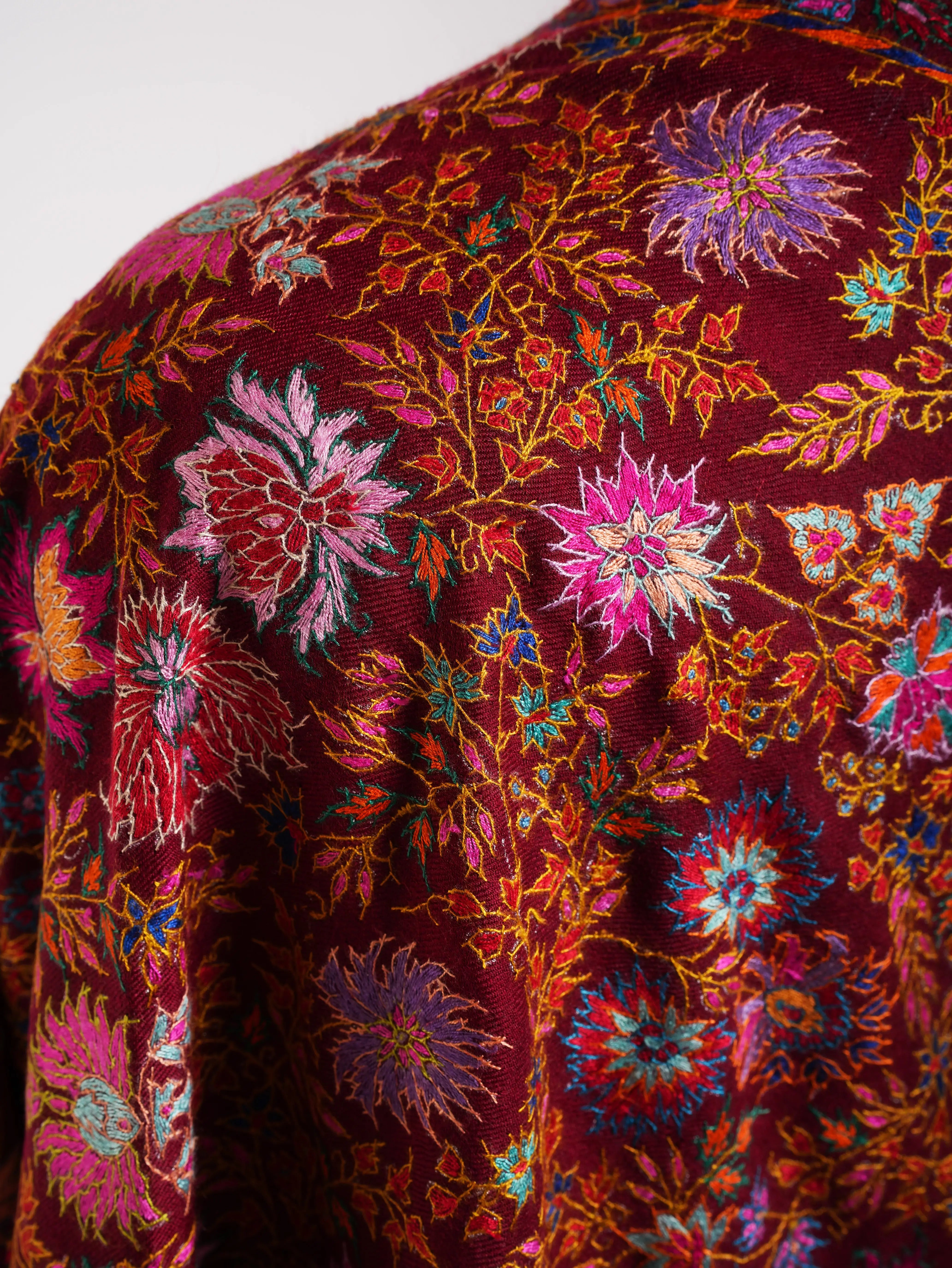 Maroon Hand Embroidered Pashmina Exclusive Jamavar Shawl Shahkaar