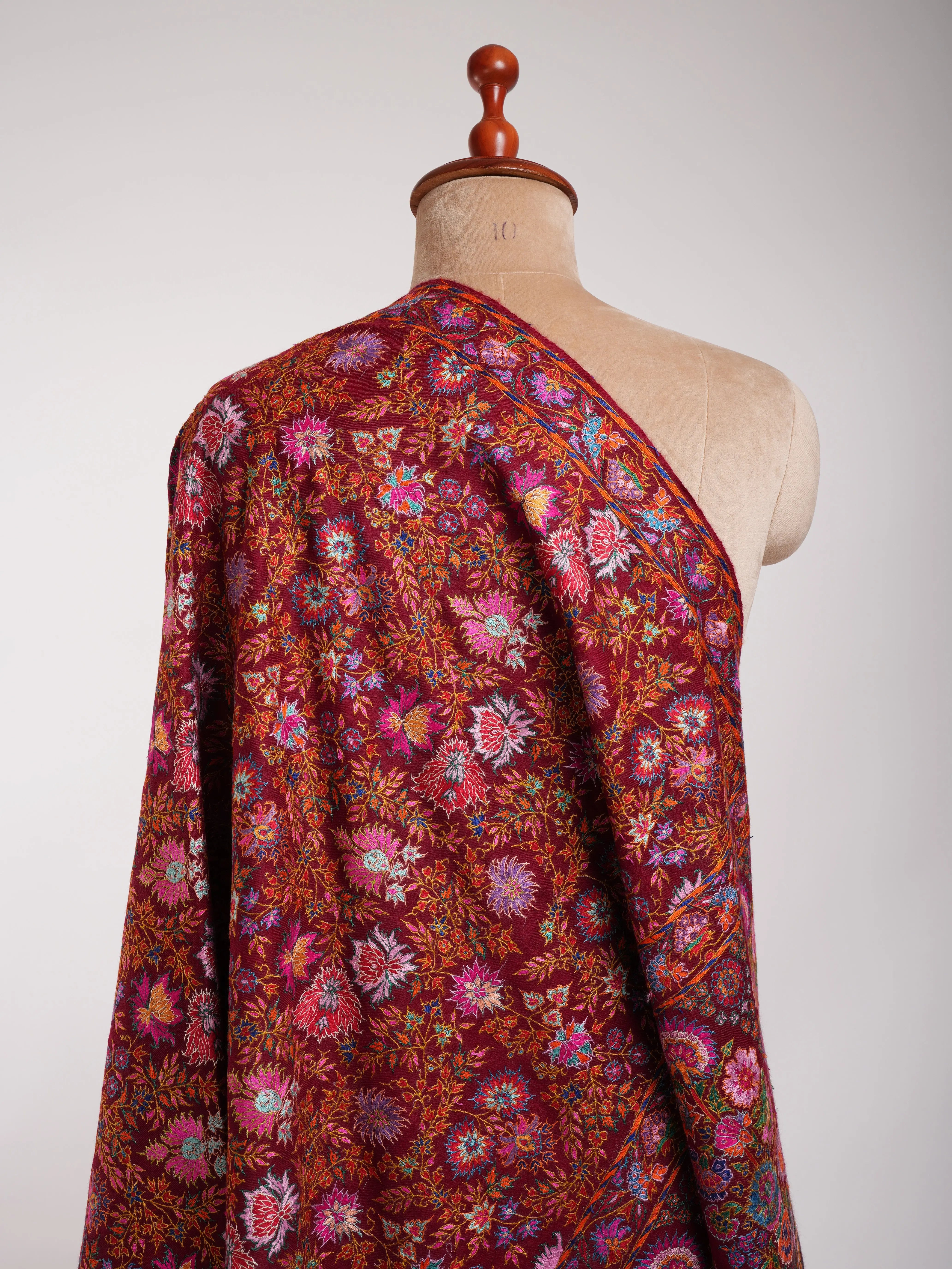 Maroon Hand Embroidered Pashmina Exclusive Jamavar Shawl Shahkaar