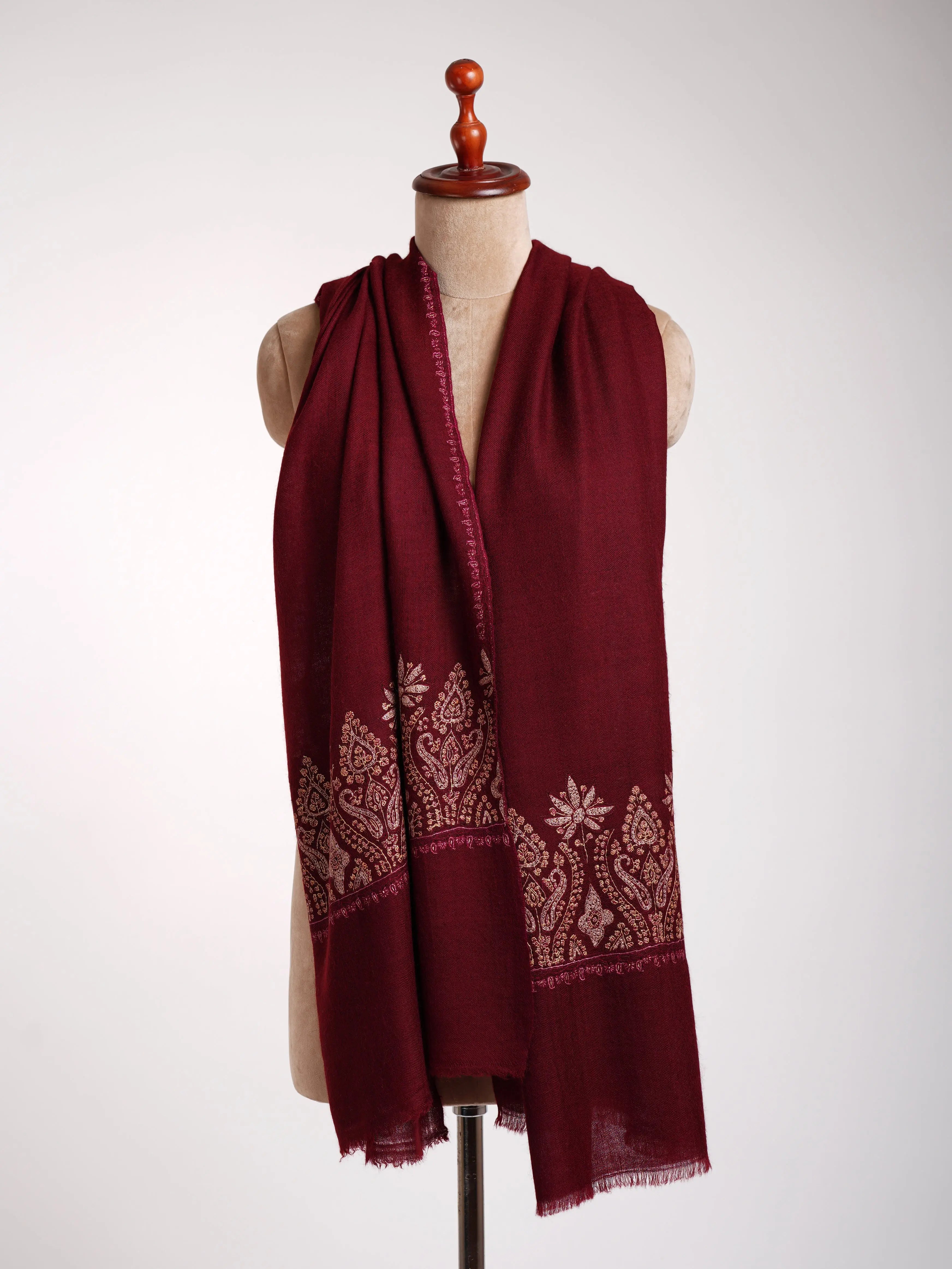 Maroon Palla Sozni Embroidered Cashmere Scarf Shahkaar
