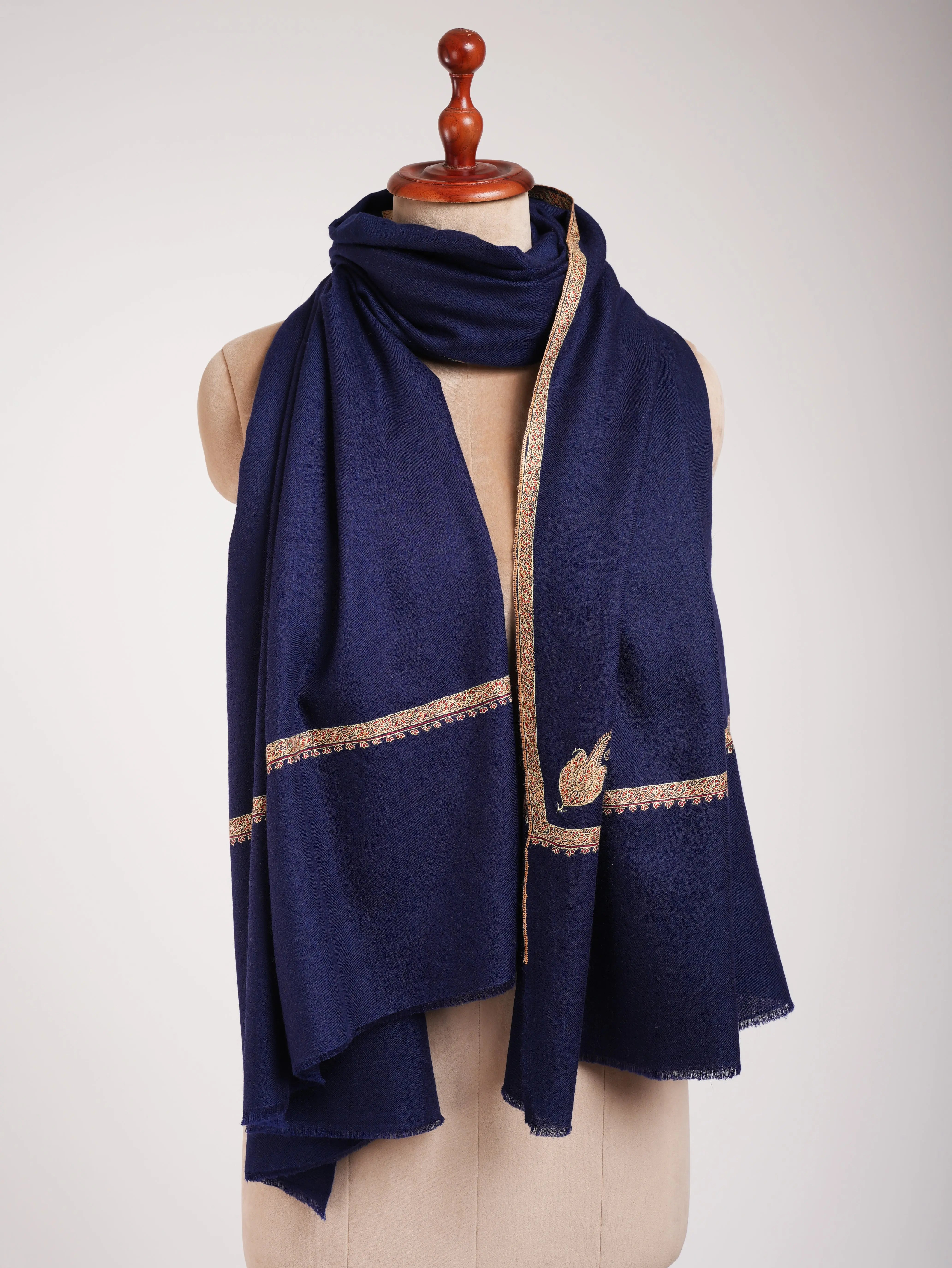Minimalistic Embroidered Blue Pashmina Shawl Shahkaar