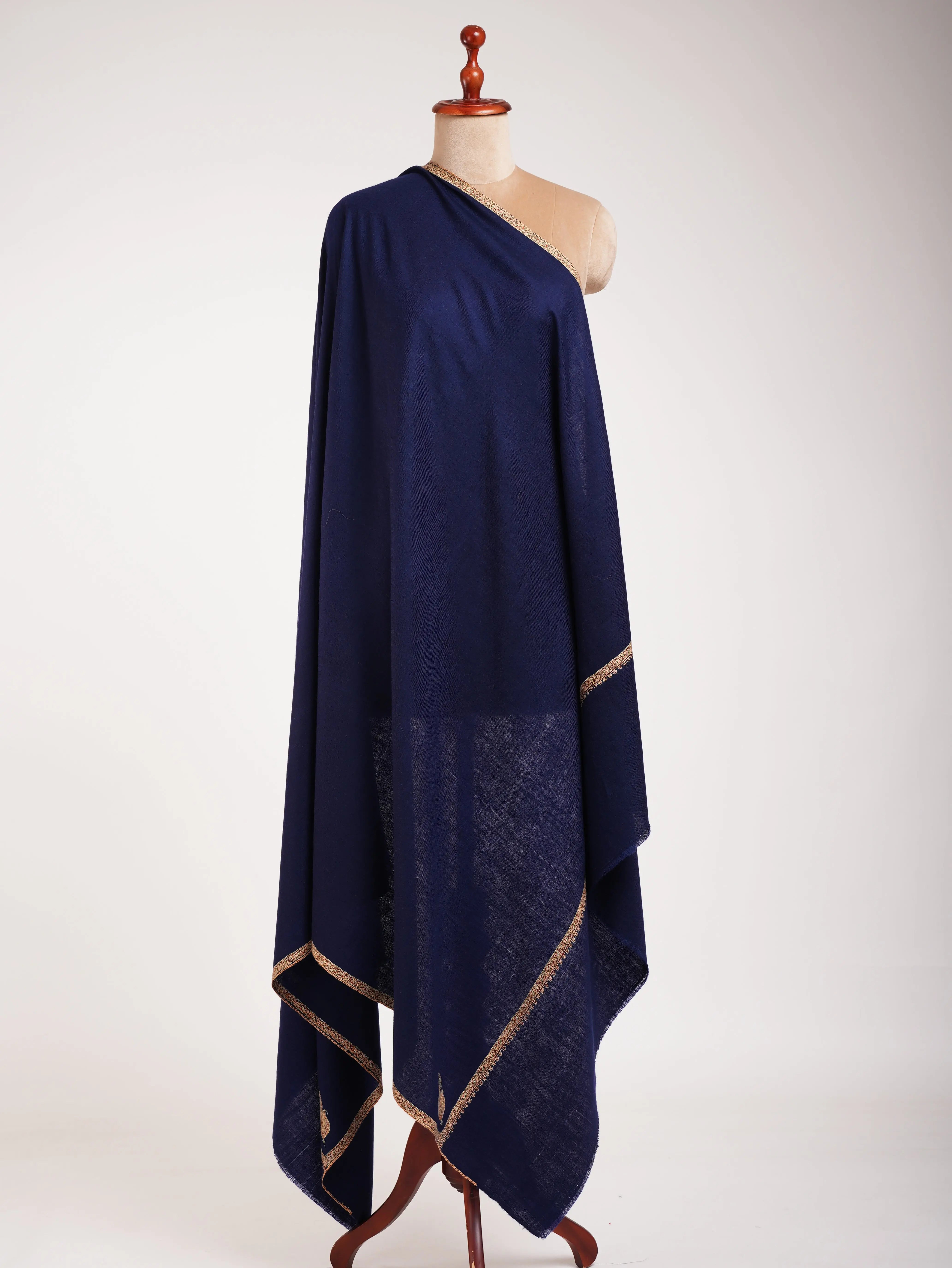 Minimalistic Embroidered Blue Pashmina Shawl Shahkaar