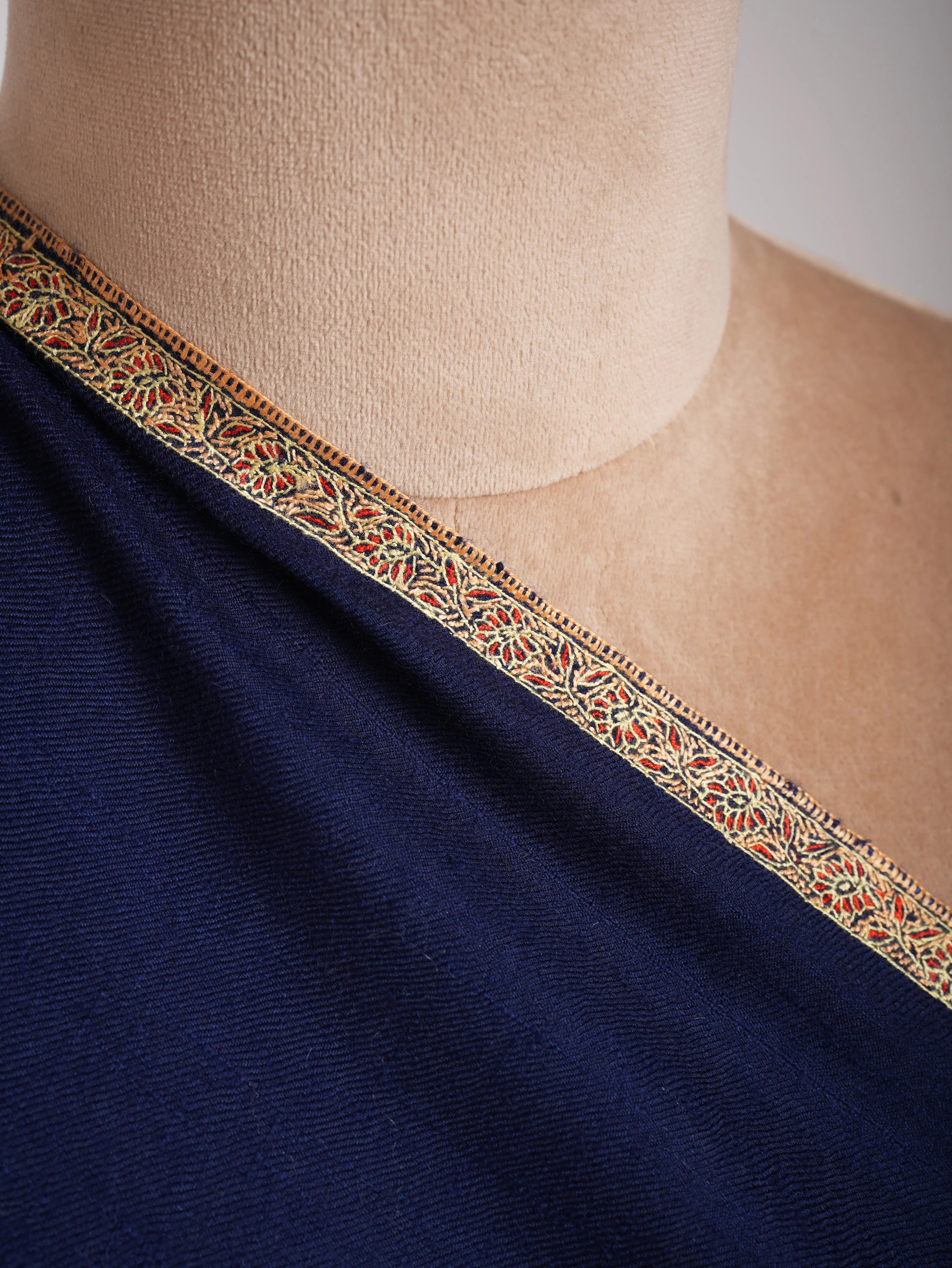 Minimalistic Embroidered Blue Pashmina Shawl Shahkaar