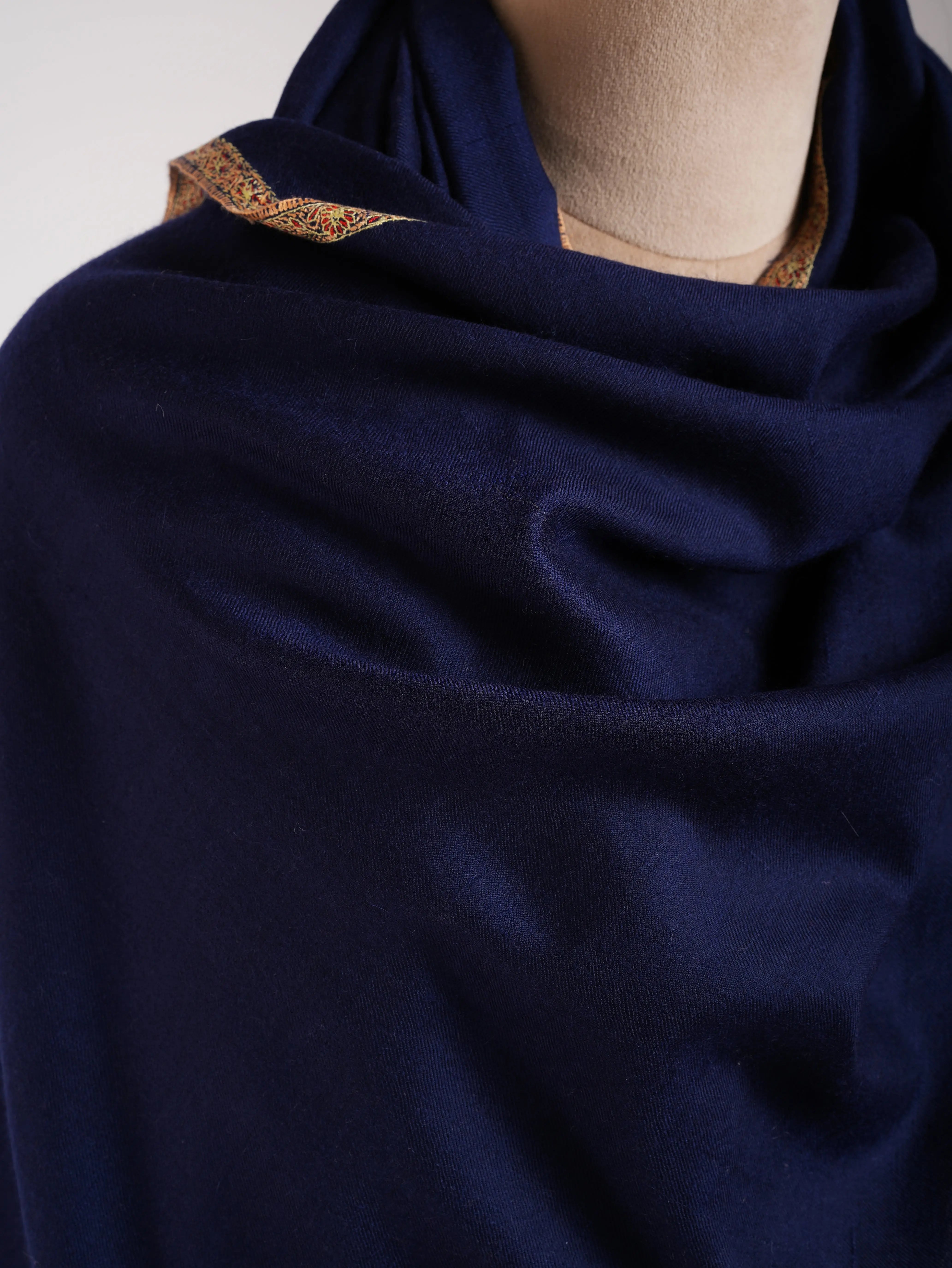 Minimalistic Embroidered Blue Pashmina Shawl Shahkaar