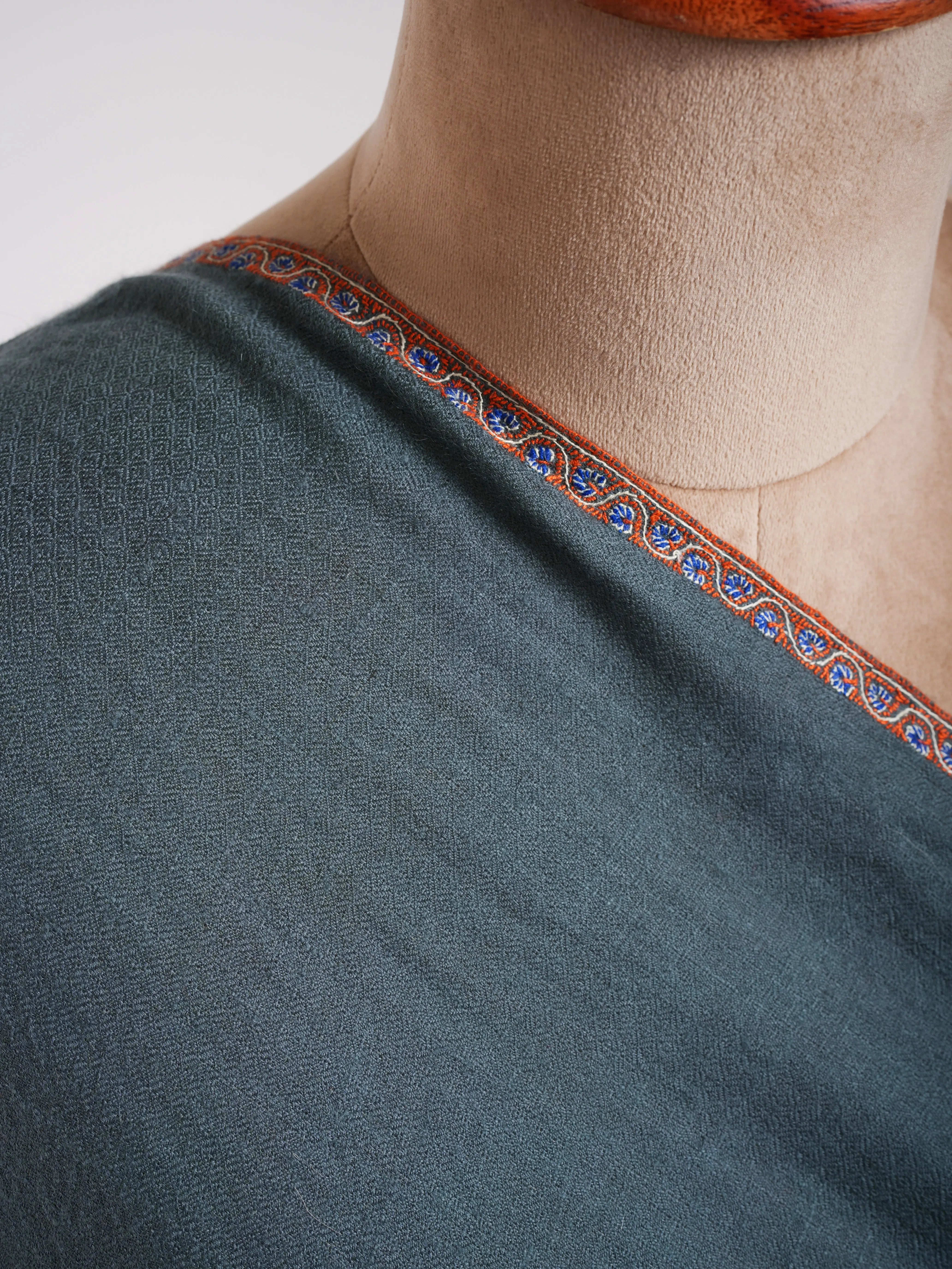 Minimalistic Fine Embroidered Denim Color Pashmina Shawl Shahkaar