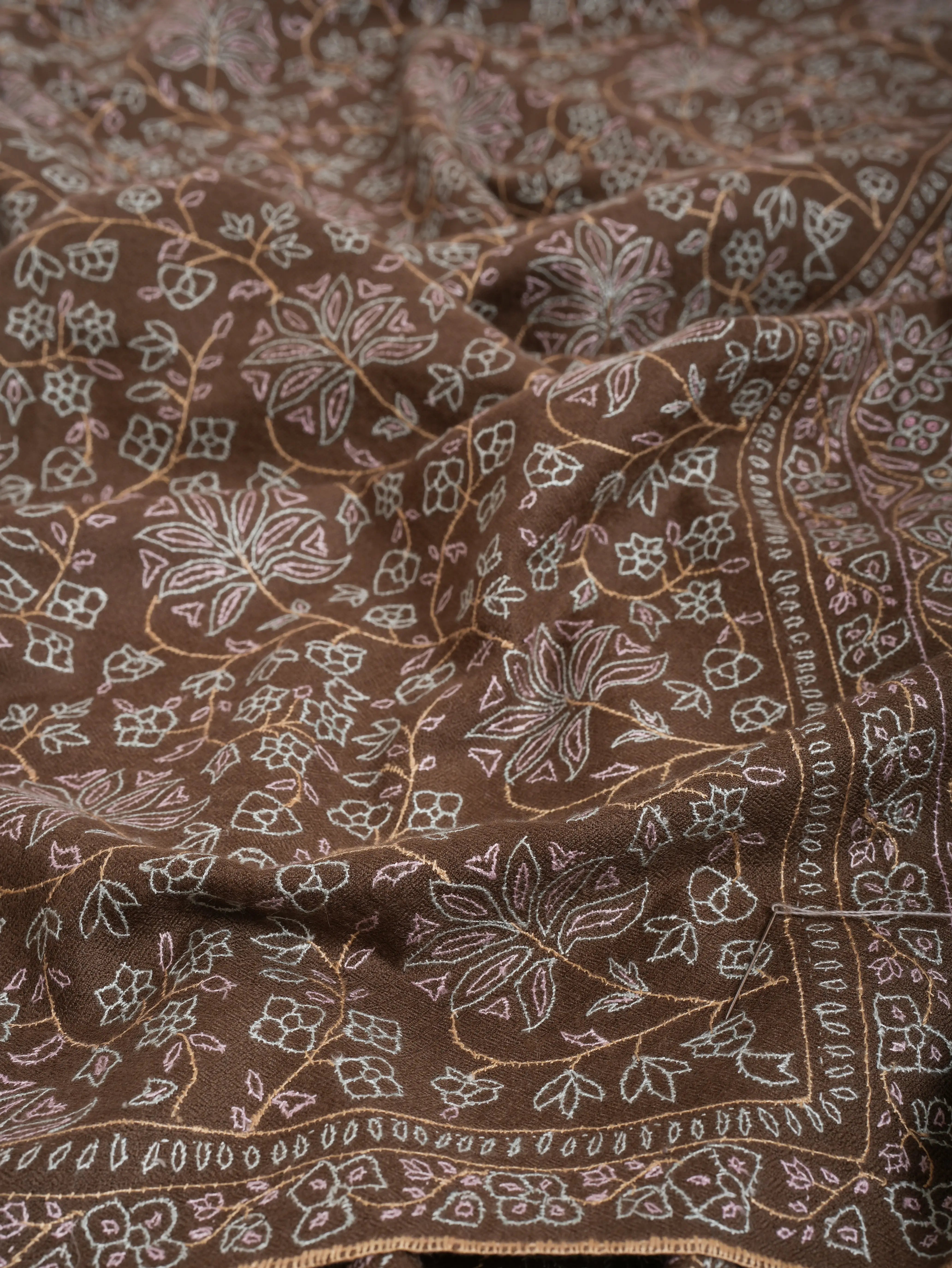 Mocha Mouse Sozni Embroidered Pashmina Shawl Shahkaar
