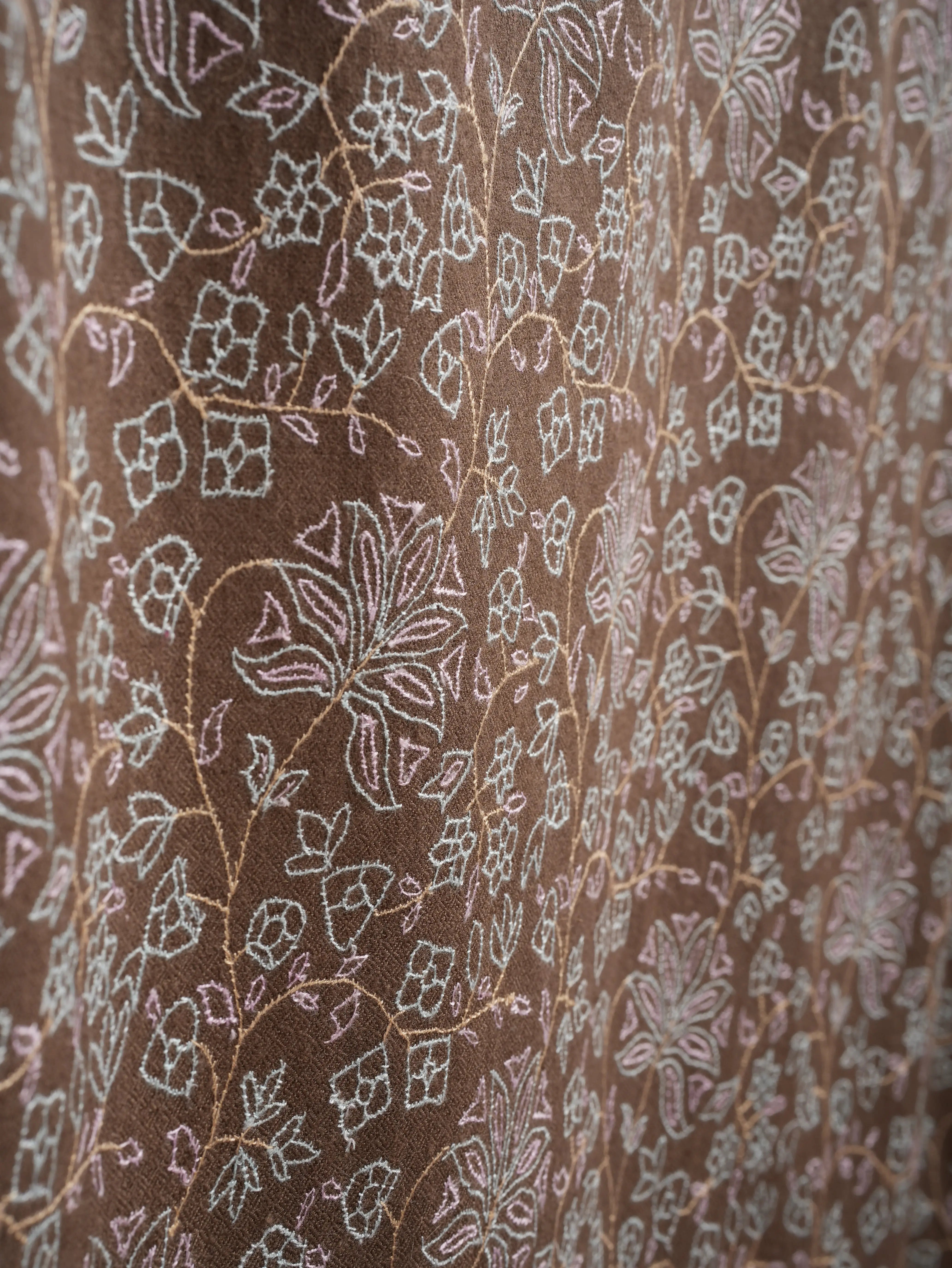 Mocha Mouse Sozni Embroidered Pashmina Shawl Shahkaar
