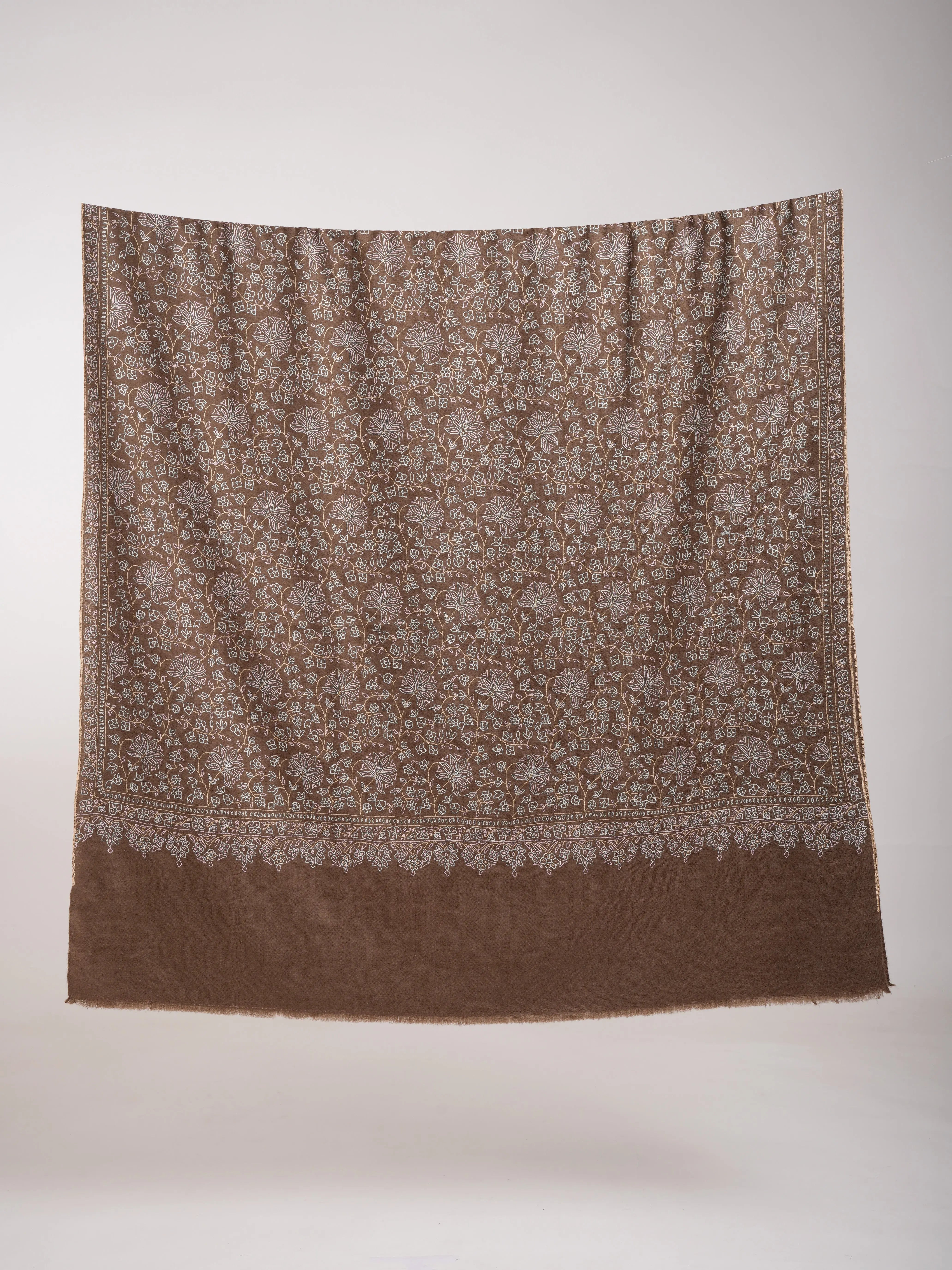 Mocha Mouse Sozni Embroidered Pashmina Shawl Shahkaar