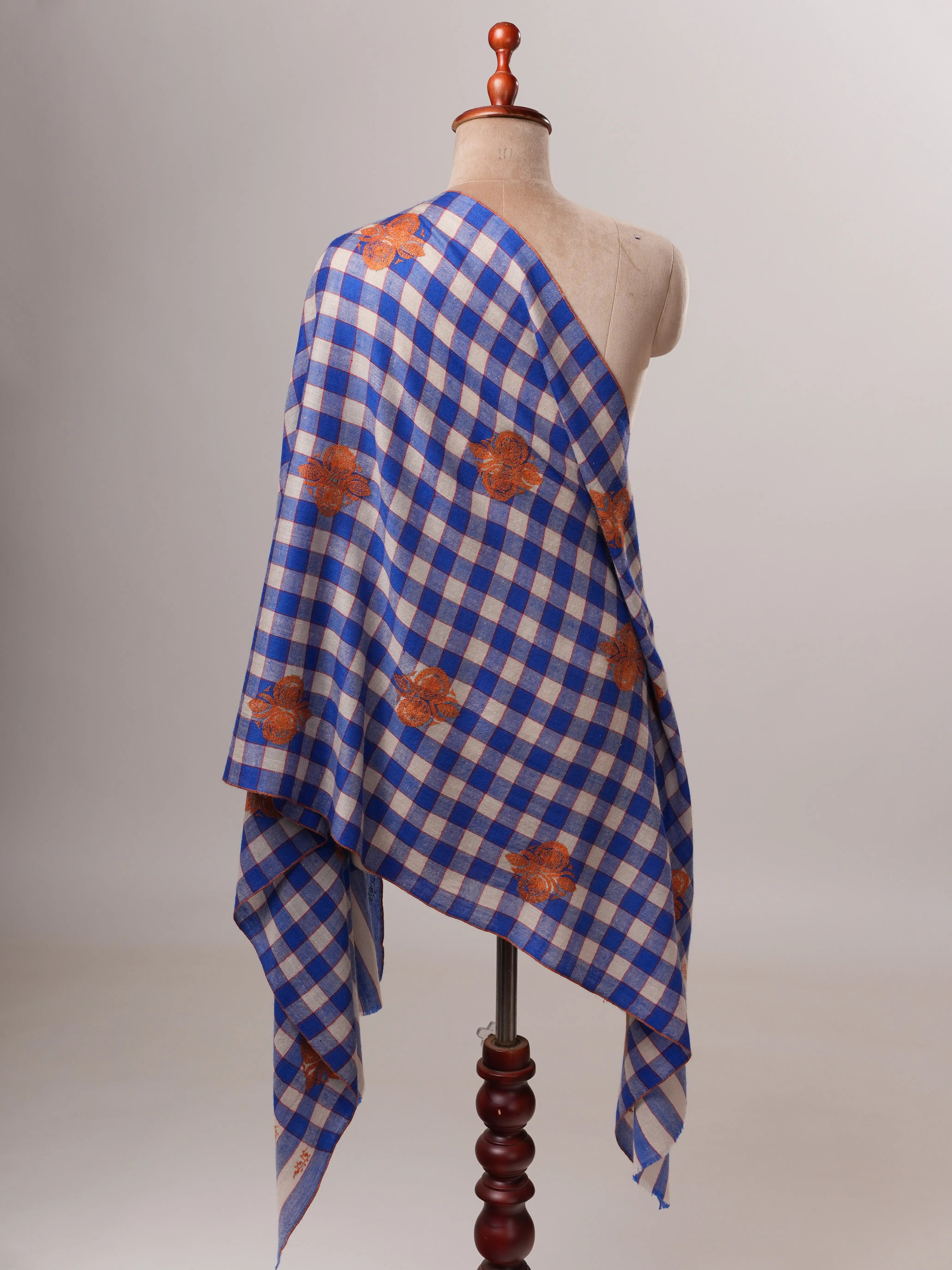Modern Checked Cashmere Scarf with Traditional Buteh Embroidery Shahkaar