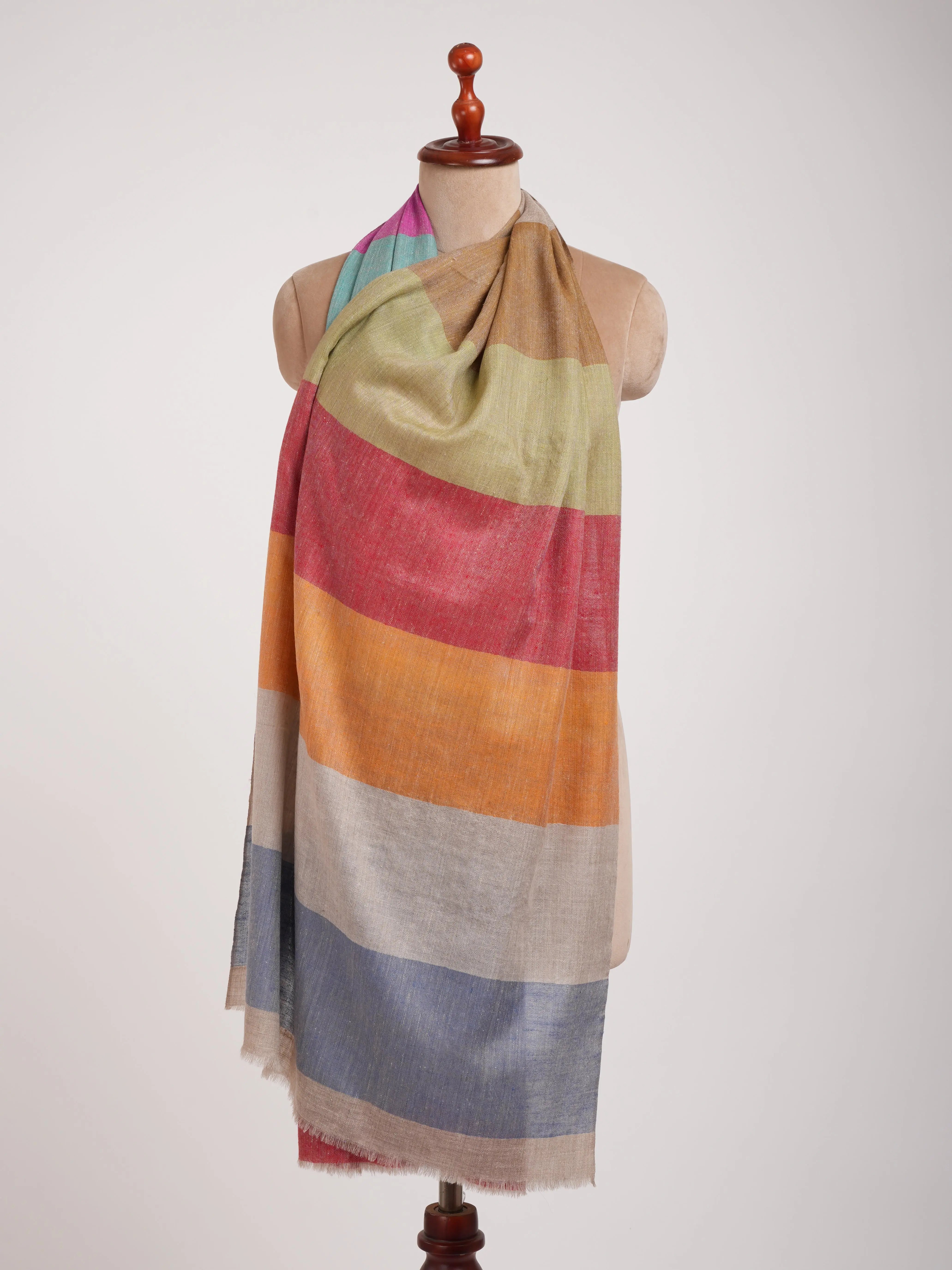 Modern Stripe Handwoven Indian Cashmere Wrap Shahkaar