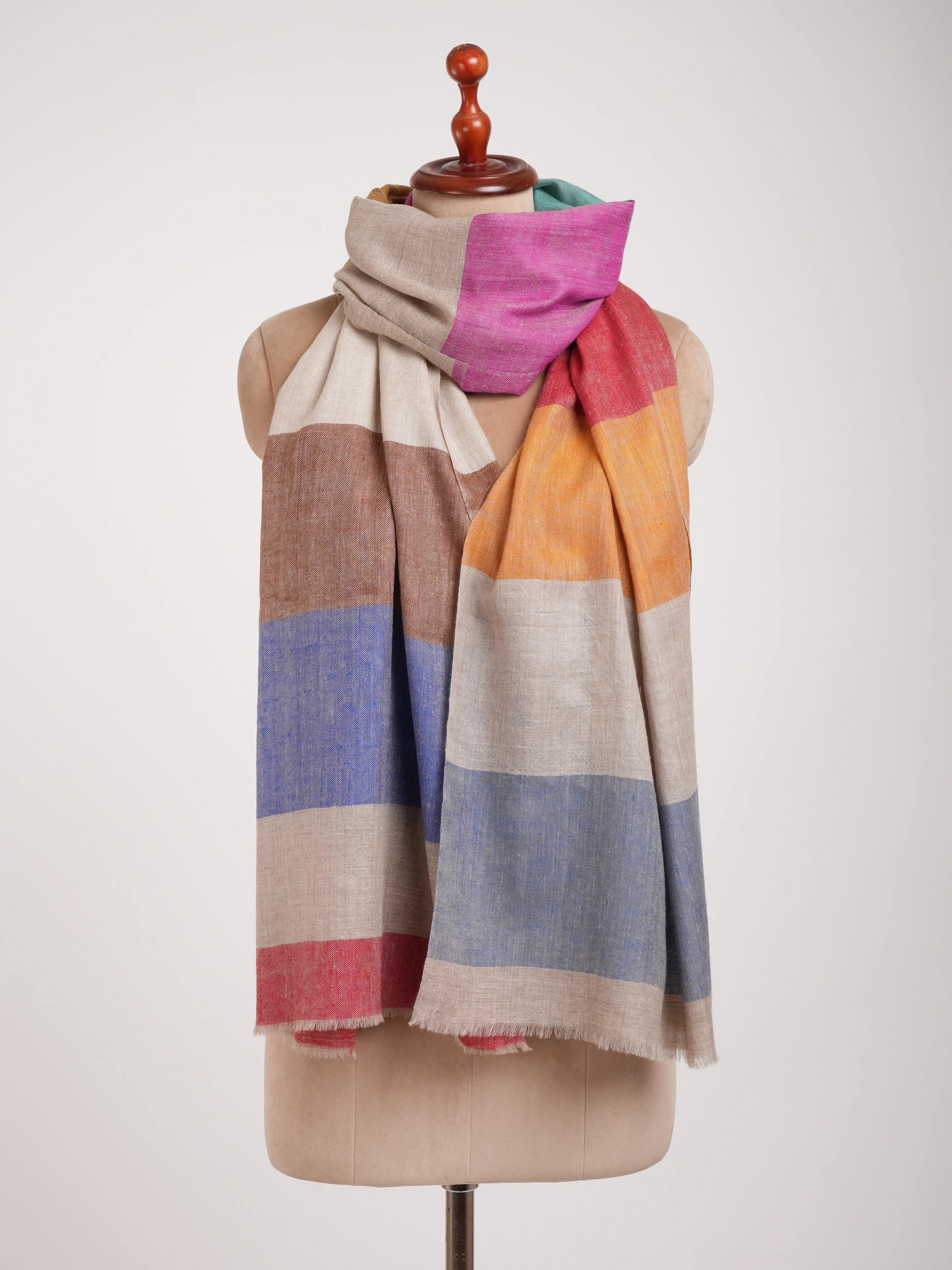 Modern Stripe Handwoven Indian Cashmere Wrap Shahkaar