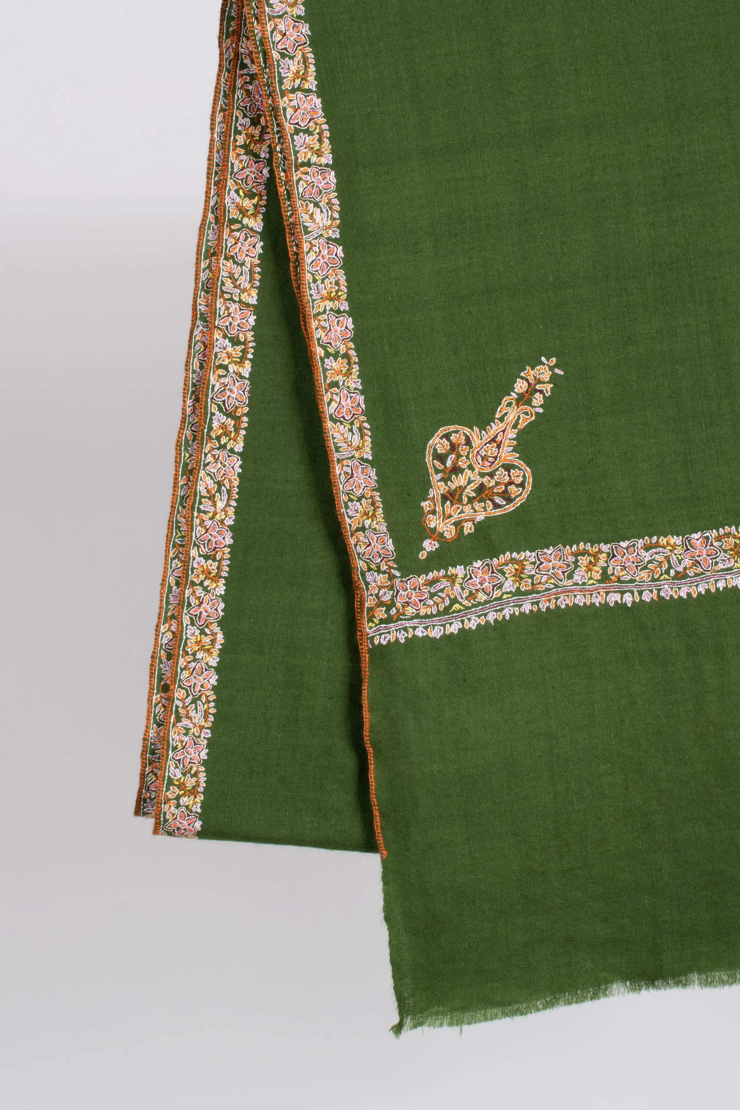 Moss Green Sozni Embroidery Pashmina Wrap - SYLHET Shahkaar