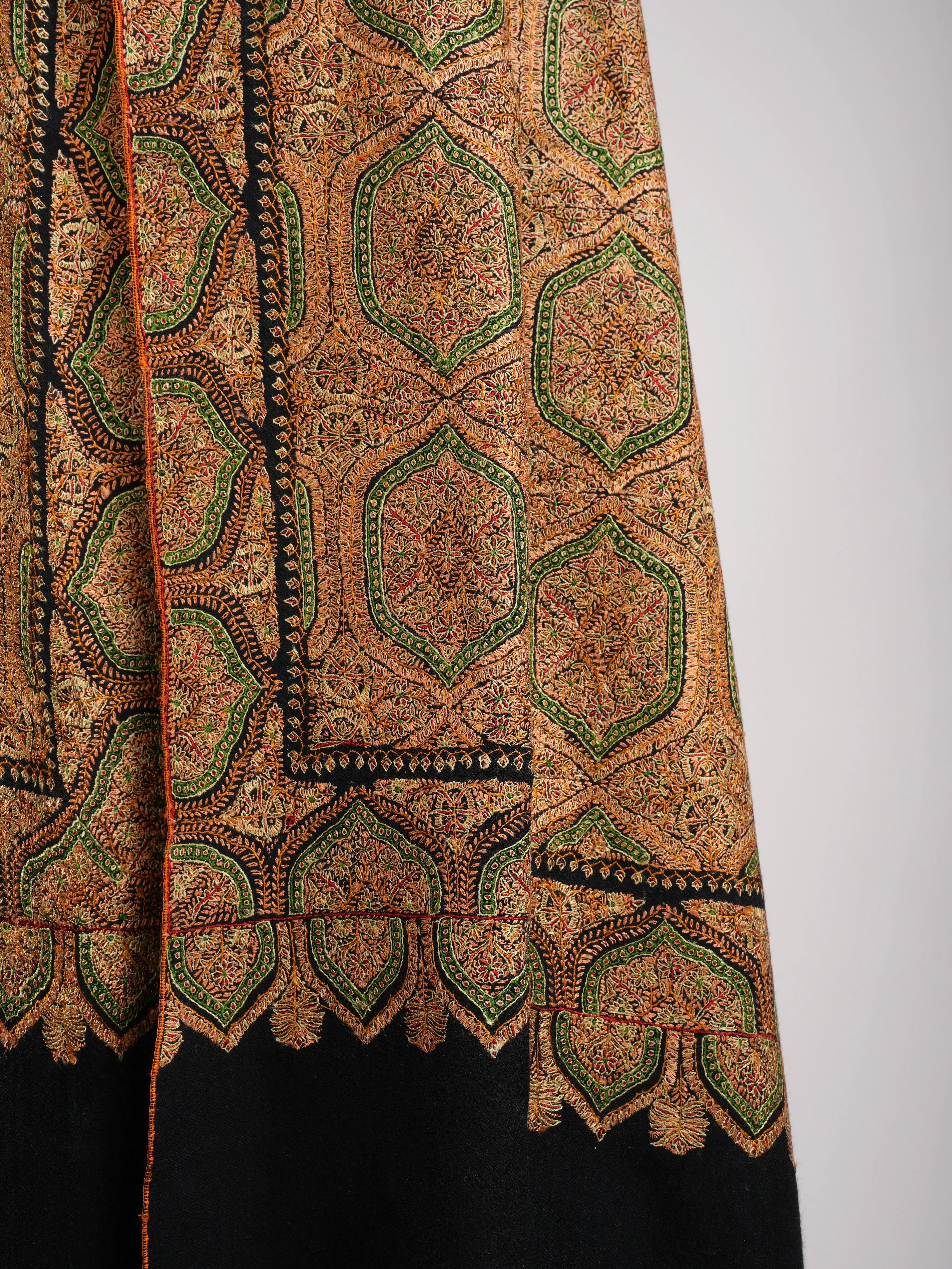 Mulberry Silk Embroidered Sozni Black Pashmina Jamavar Shawl Shahkaar