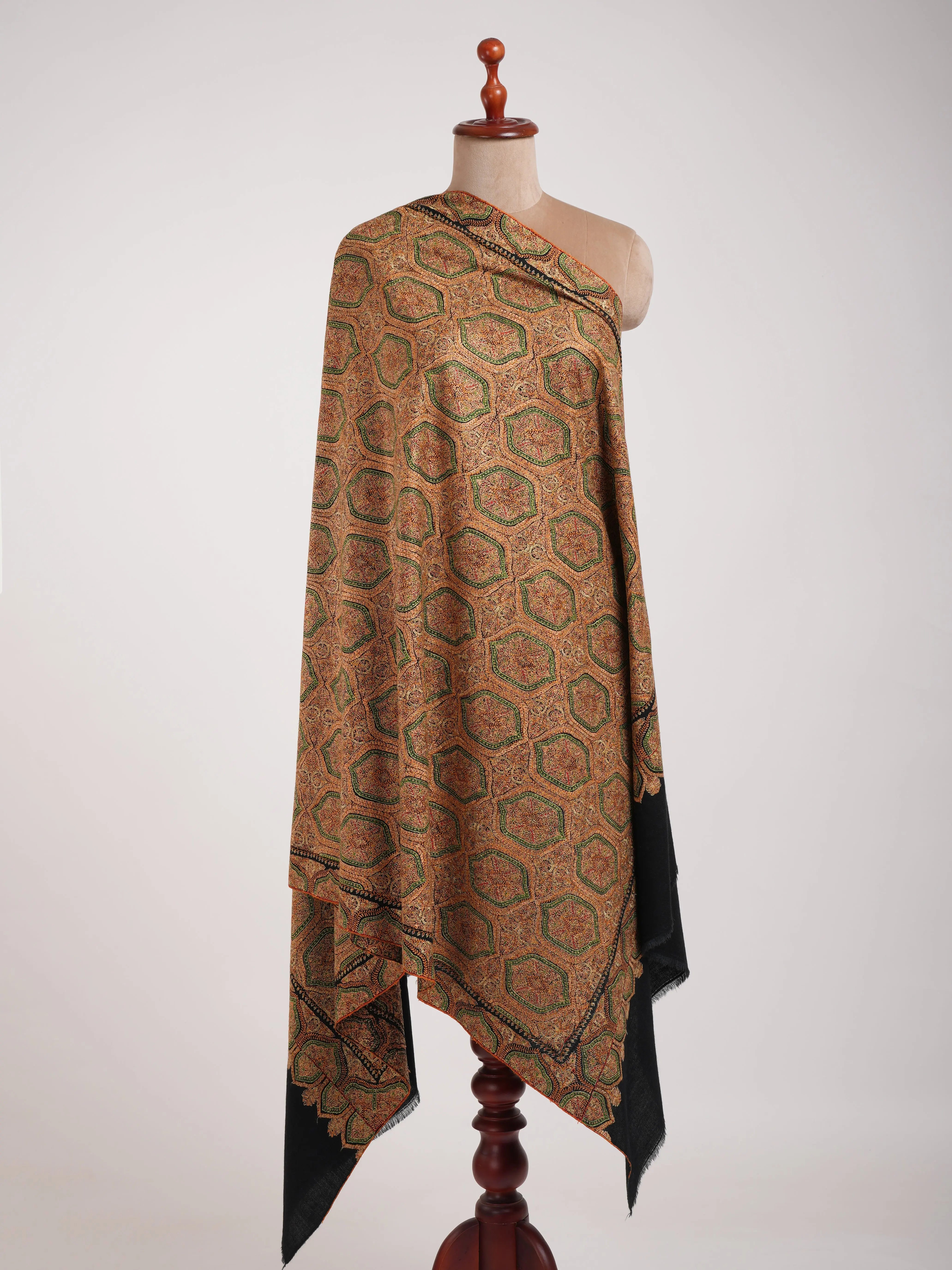 Mulberry Silk Embroidered Sozni Black Pashmina Jamavar Shawl Shahkaar