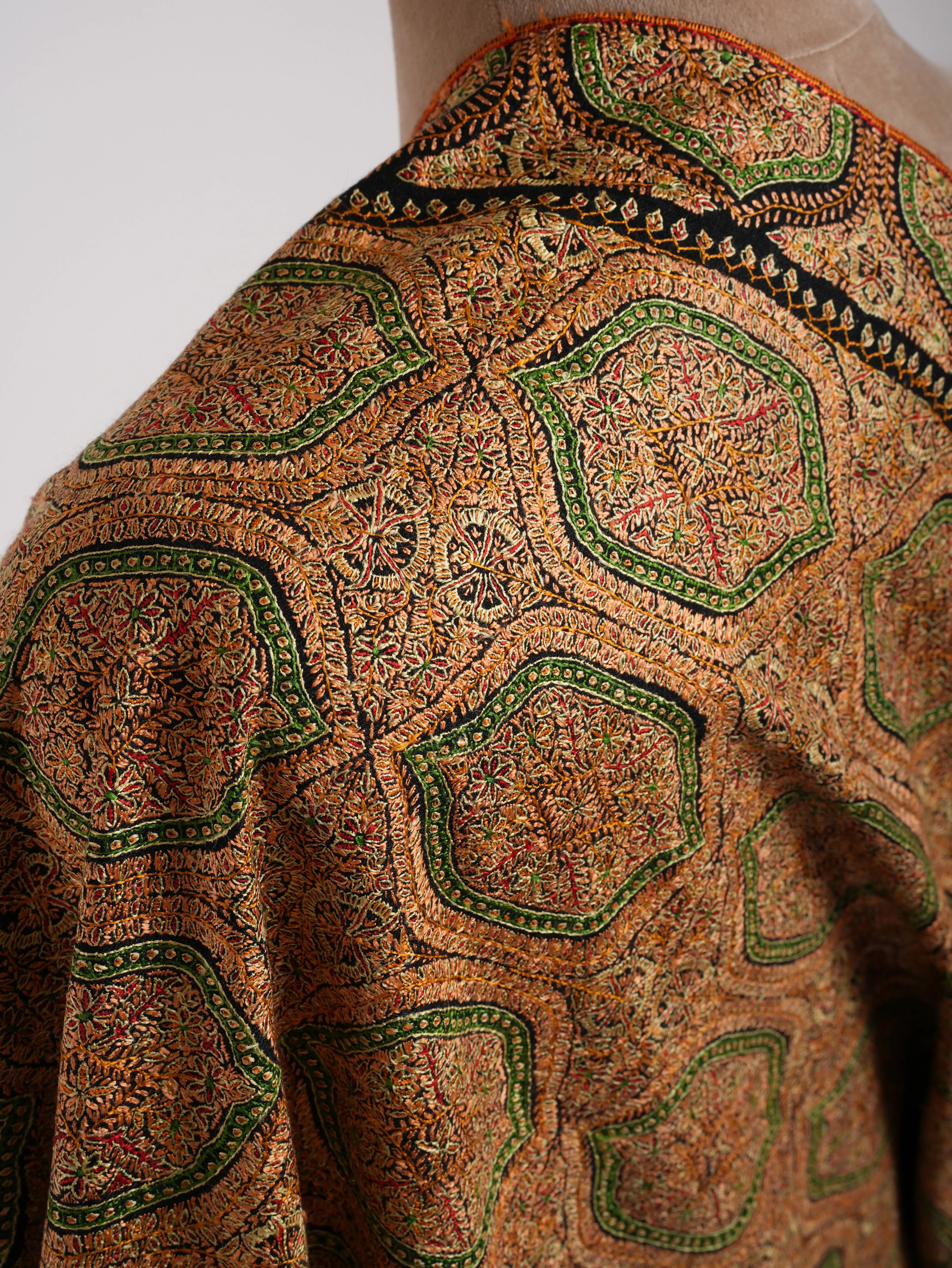 Mulberry Silk Embroidered Sozni Black Pashmina Jamavar Shawl Shahkaar