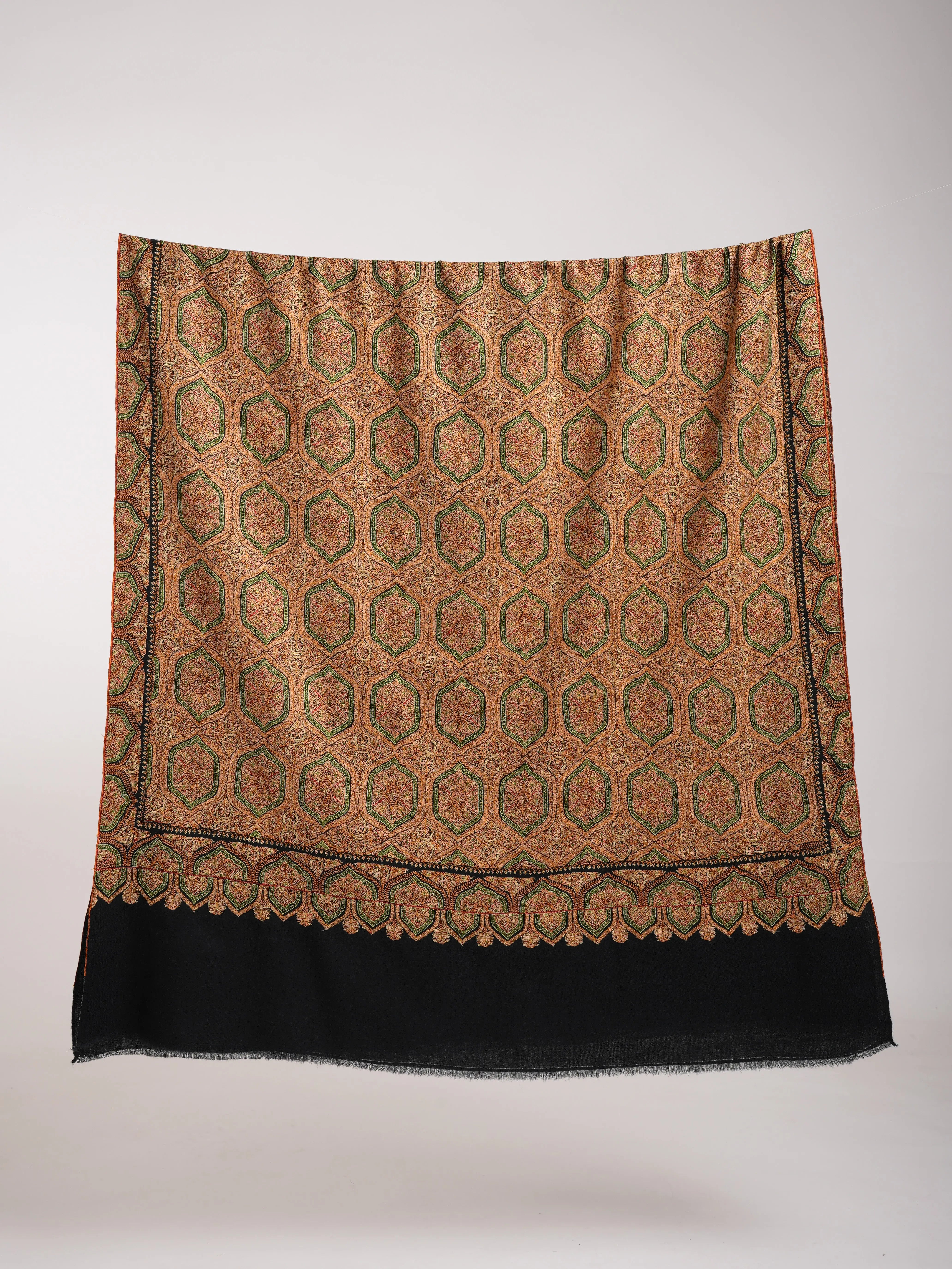 Mulberry Silk Embroidered Sozni Black Pashmina Jamavar Shawl Shahkaar