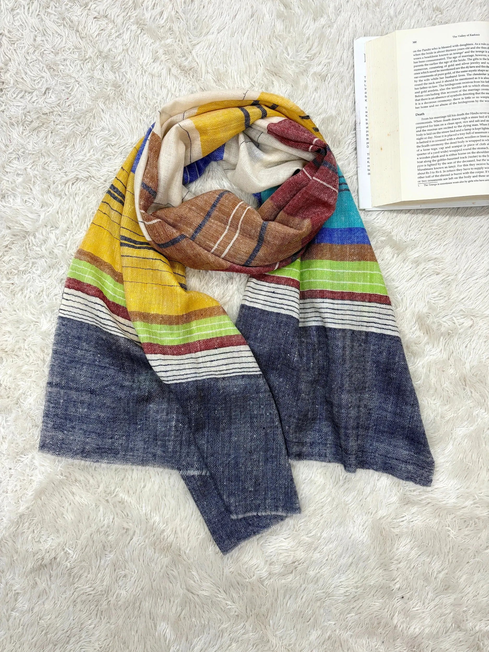 Multi Color Stripped Handloomed Cashmere Scarf - KENT Shahkaar