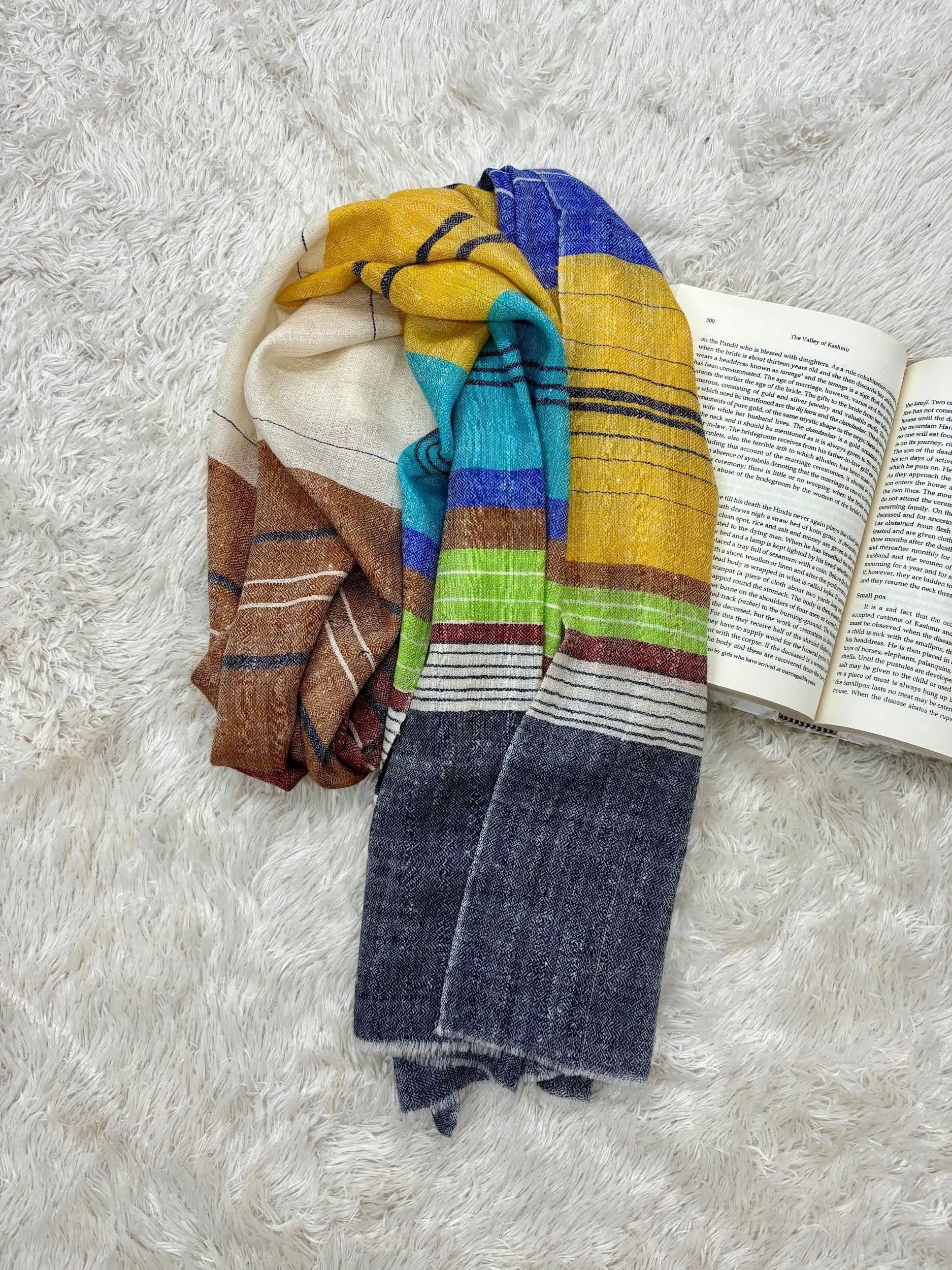 Multi Color Stripped Handloomed Cashmere Scarf - KENT Shahkaar