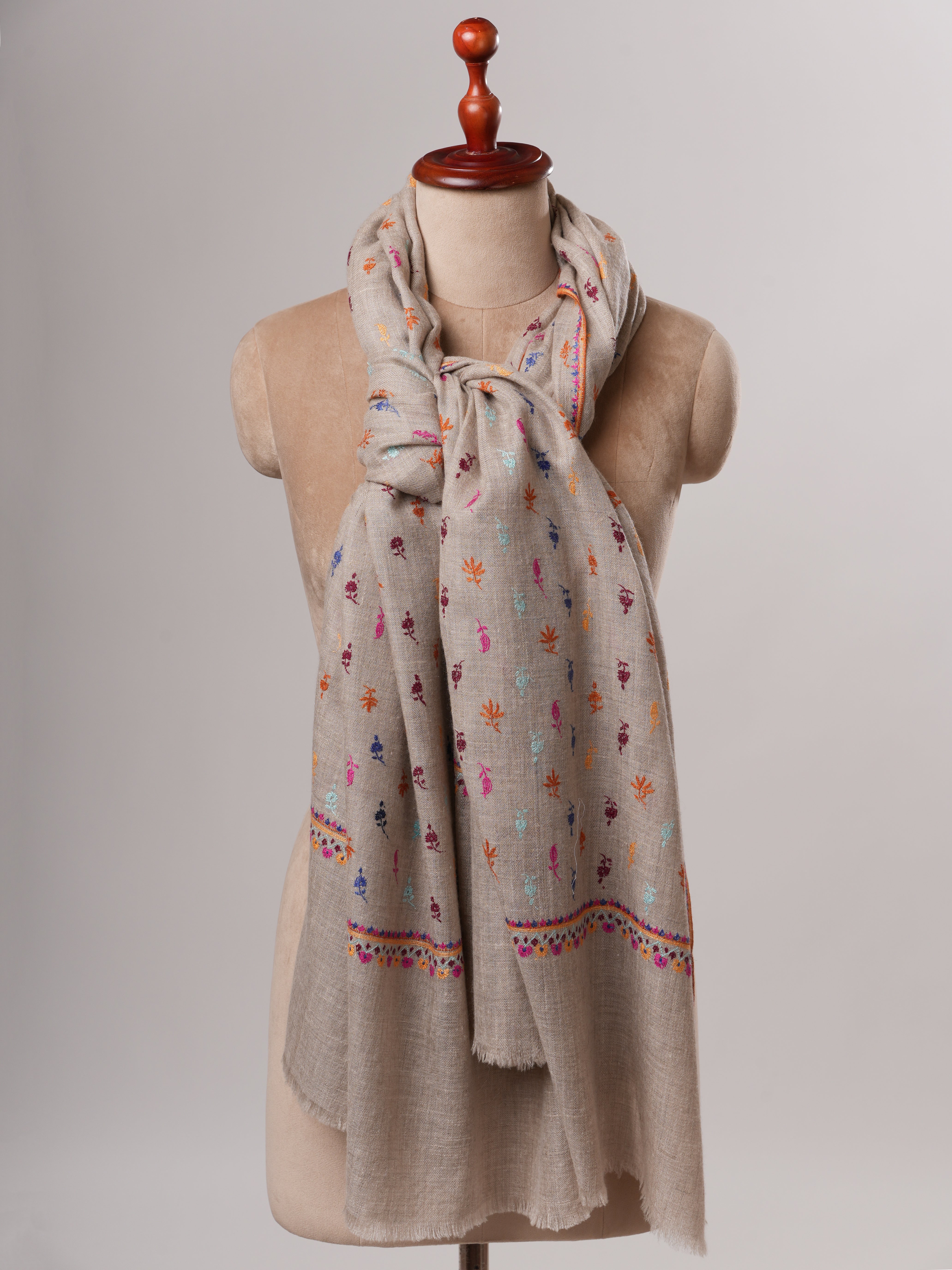 Multicolor Machie Buteh Embroidered Handwoven Kashmiri Pashmina Shawl Shahkaar