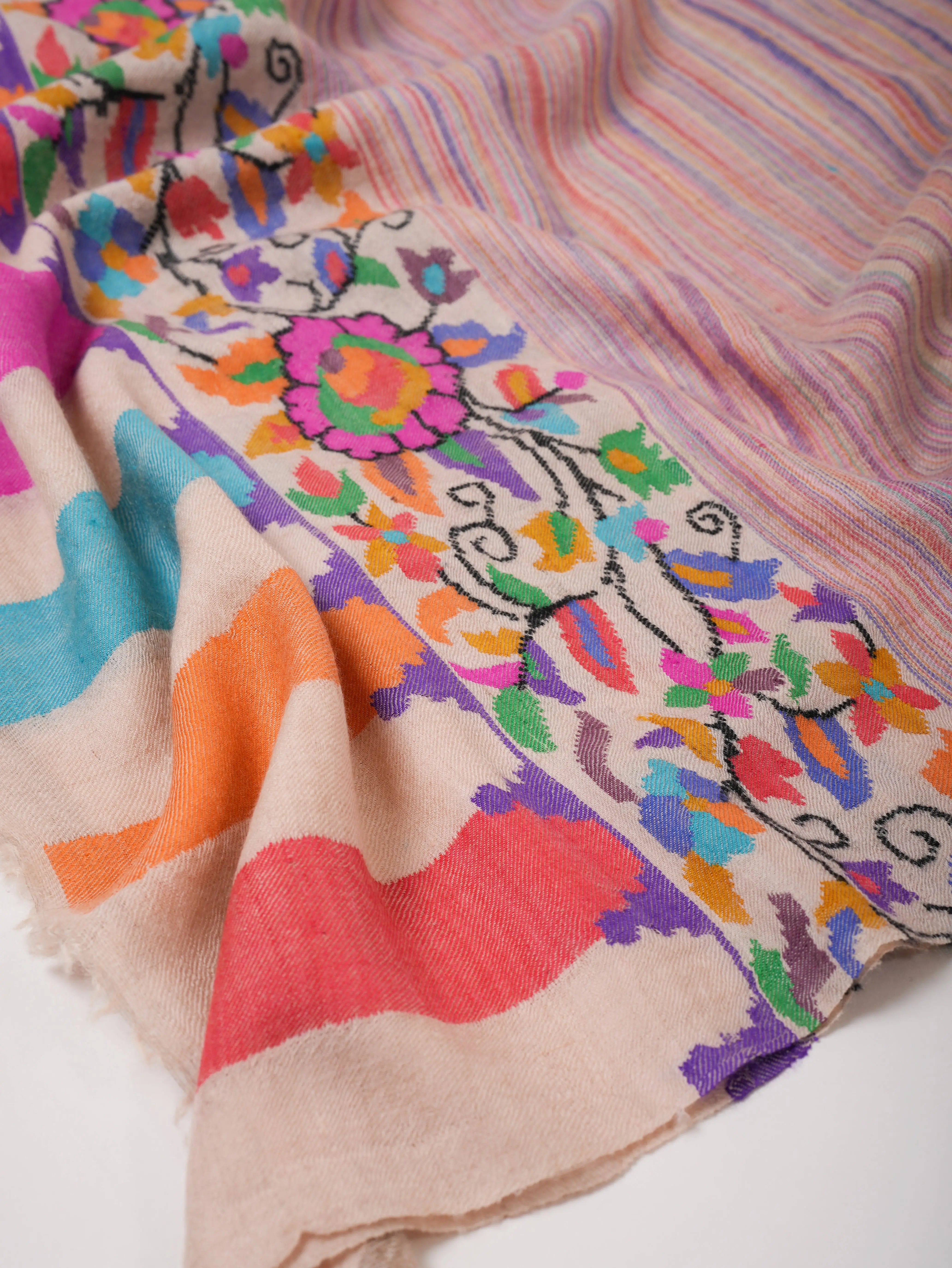 Multicolor Palla Handwoven Kani Cashmere Stole Shahkaar