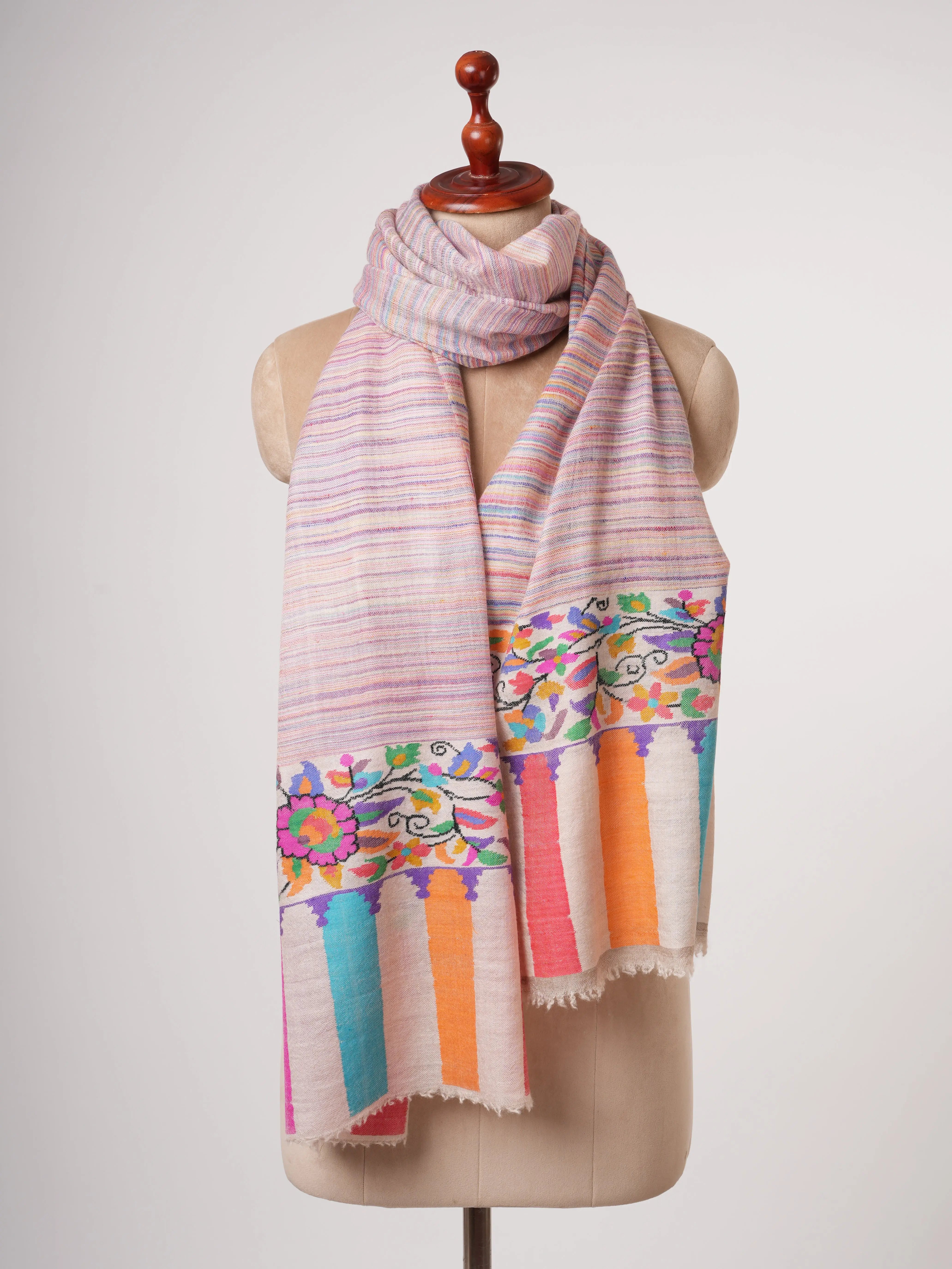 Multicolor Palla Handwoven Kani Cashmere Stole Shahkaar