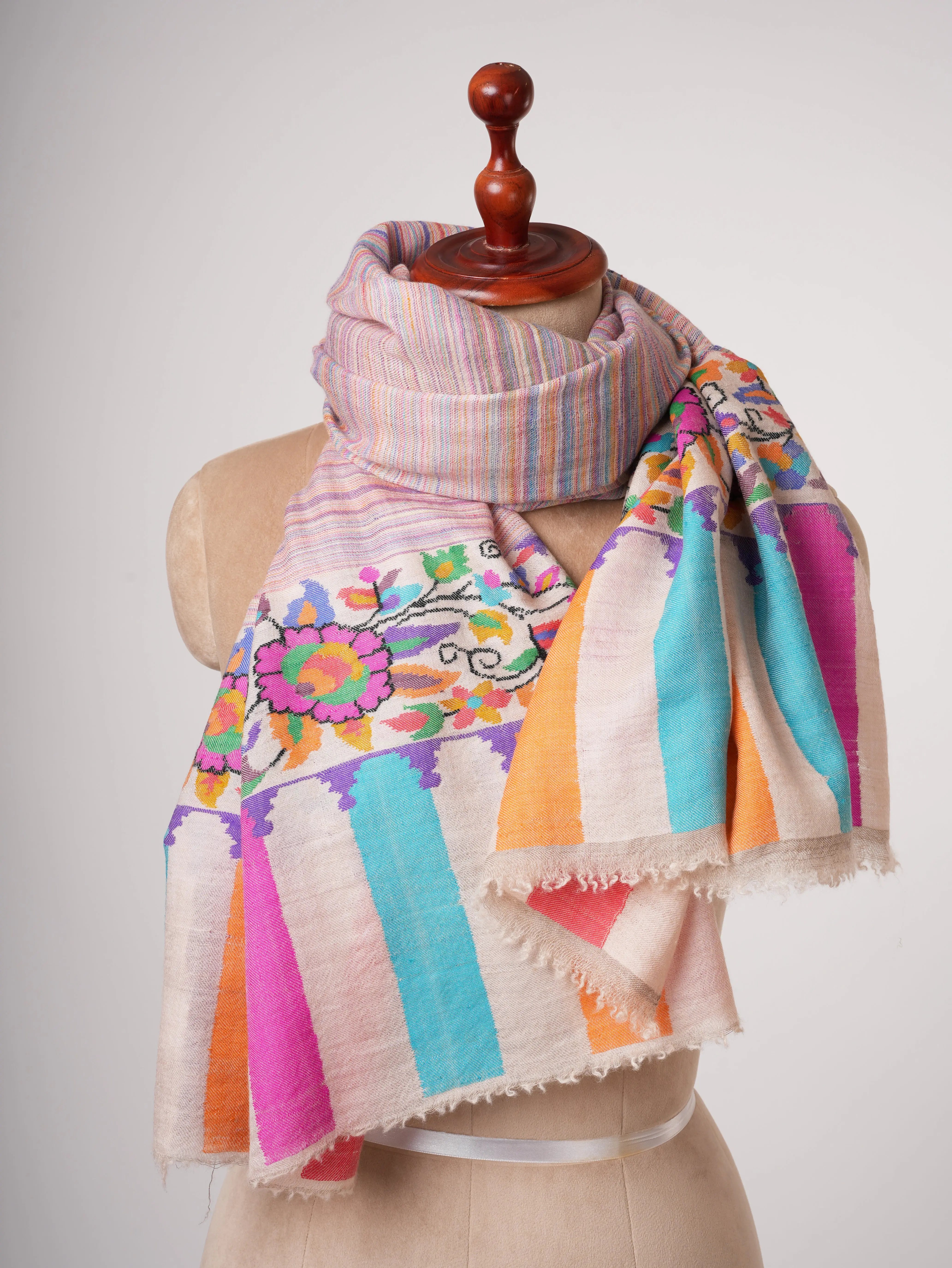 Multicolor Palla Handwoven Kani Cashmere Stole Shahkaar
