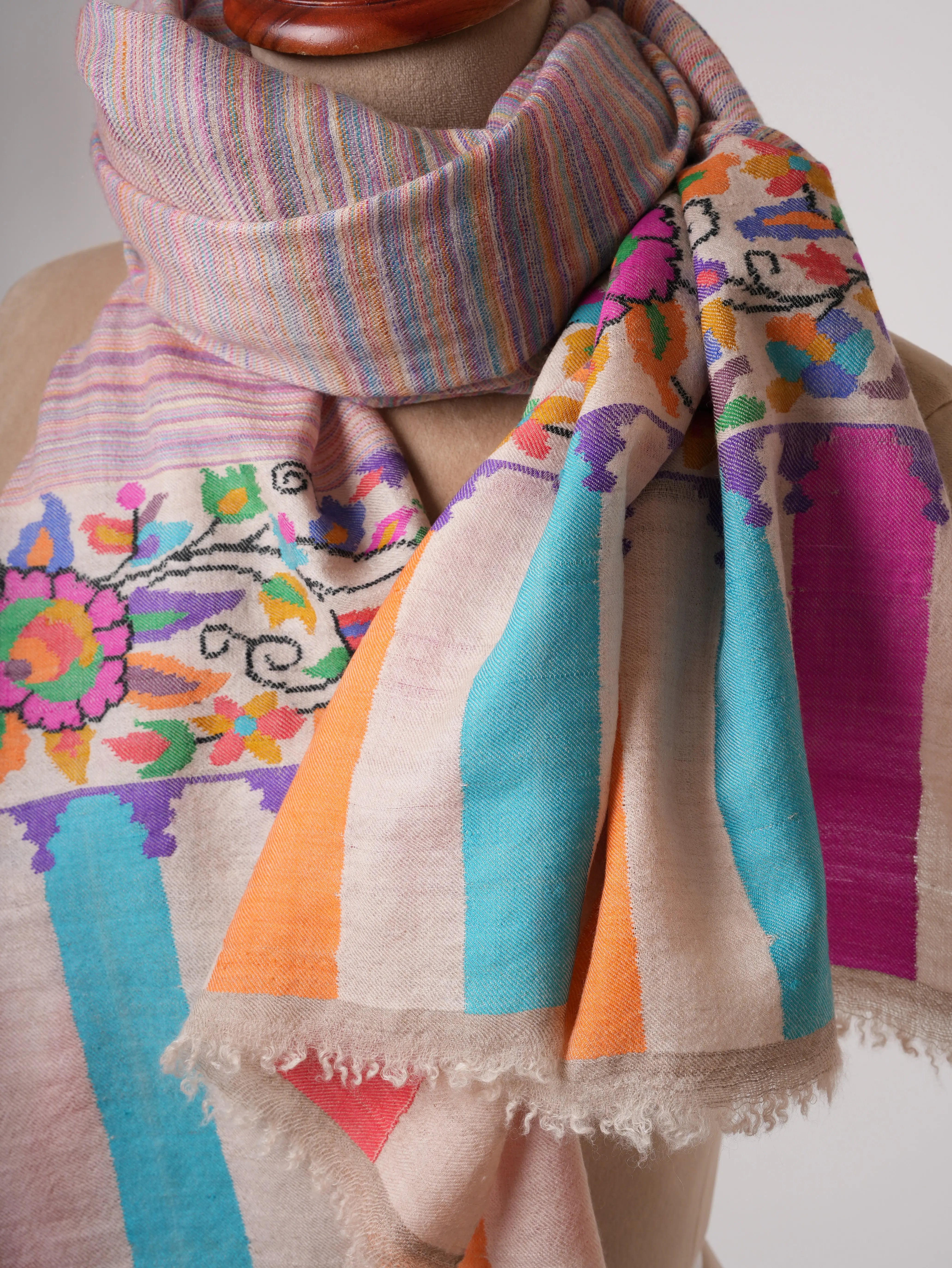 Multicolor Palla Handwoven Kani Cashmere Stole Shahkaar