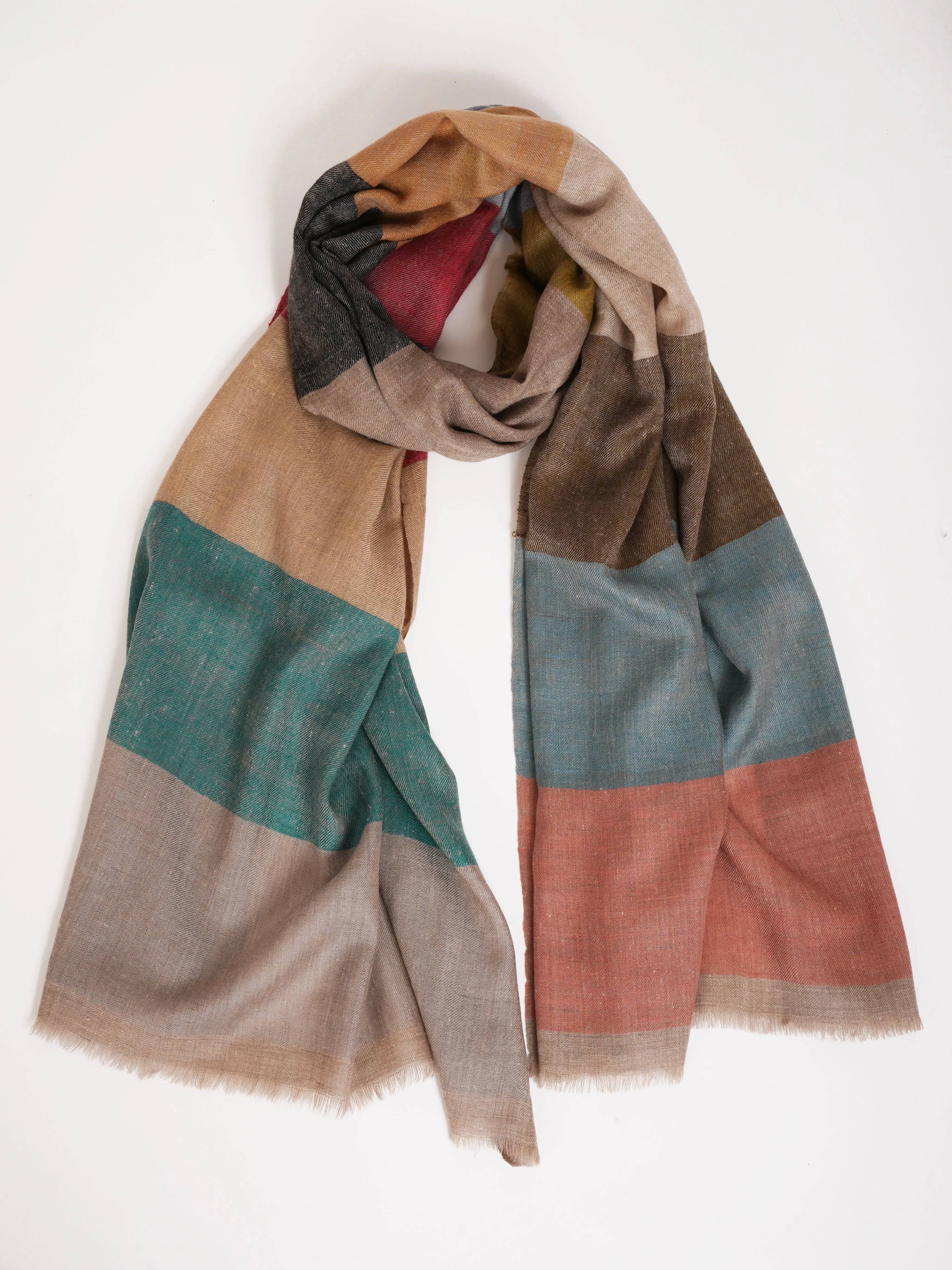 Multicolor Stripe Handwoven Indian Cashmere Scarf Shahkaar