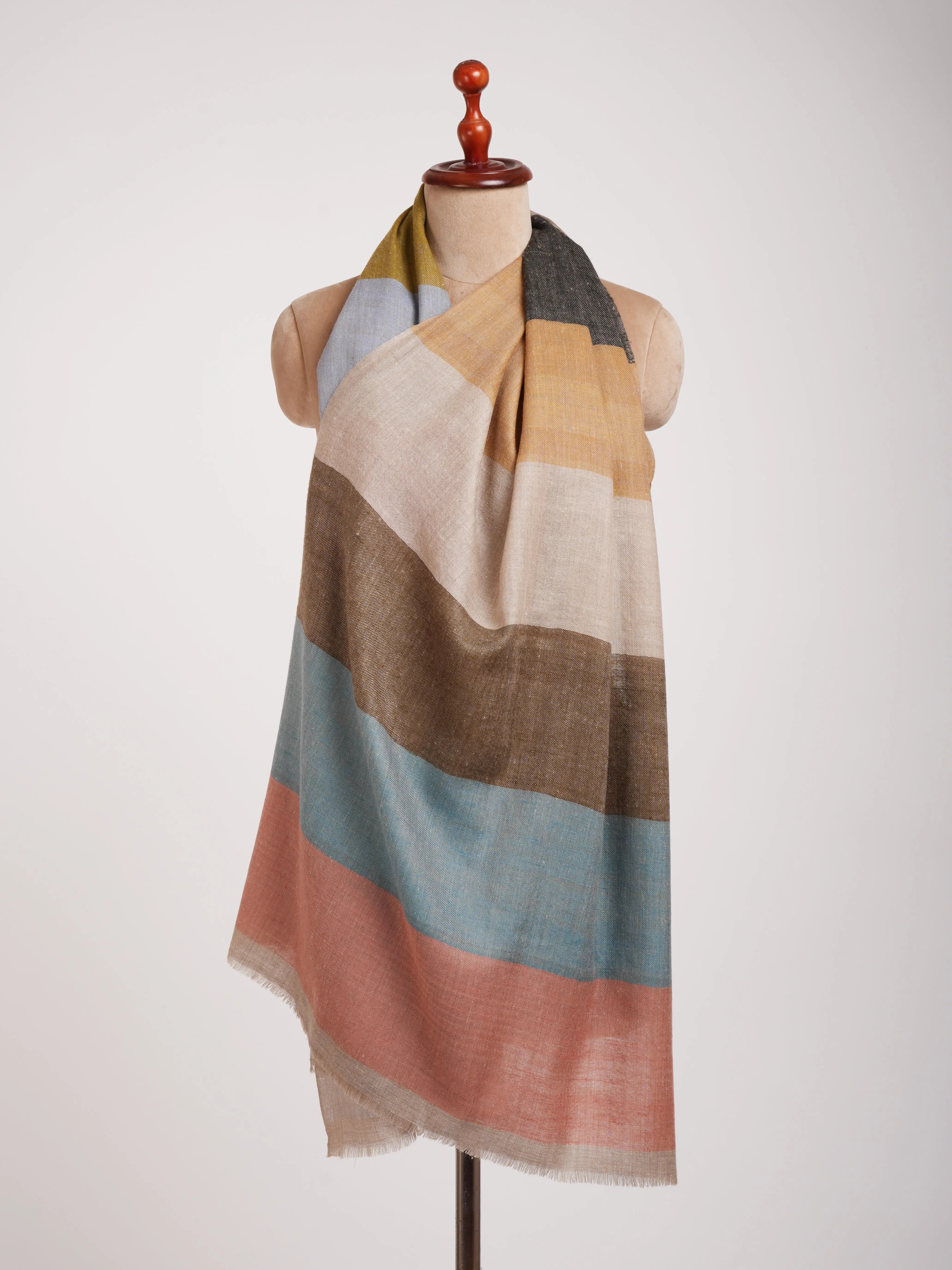 Multicolor Stripe Handwoven Indian Cashmere Scarf Shahkaar