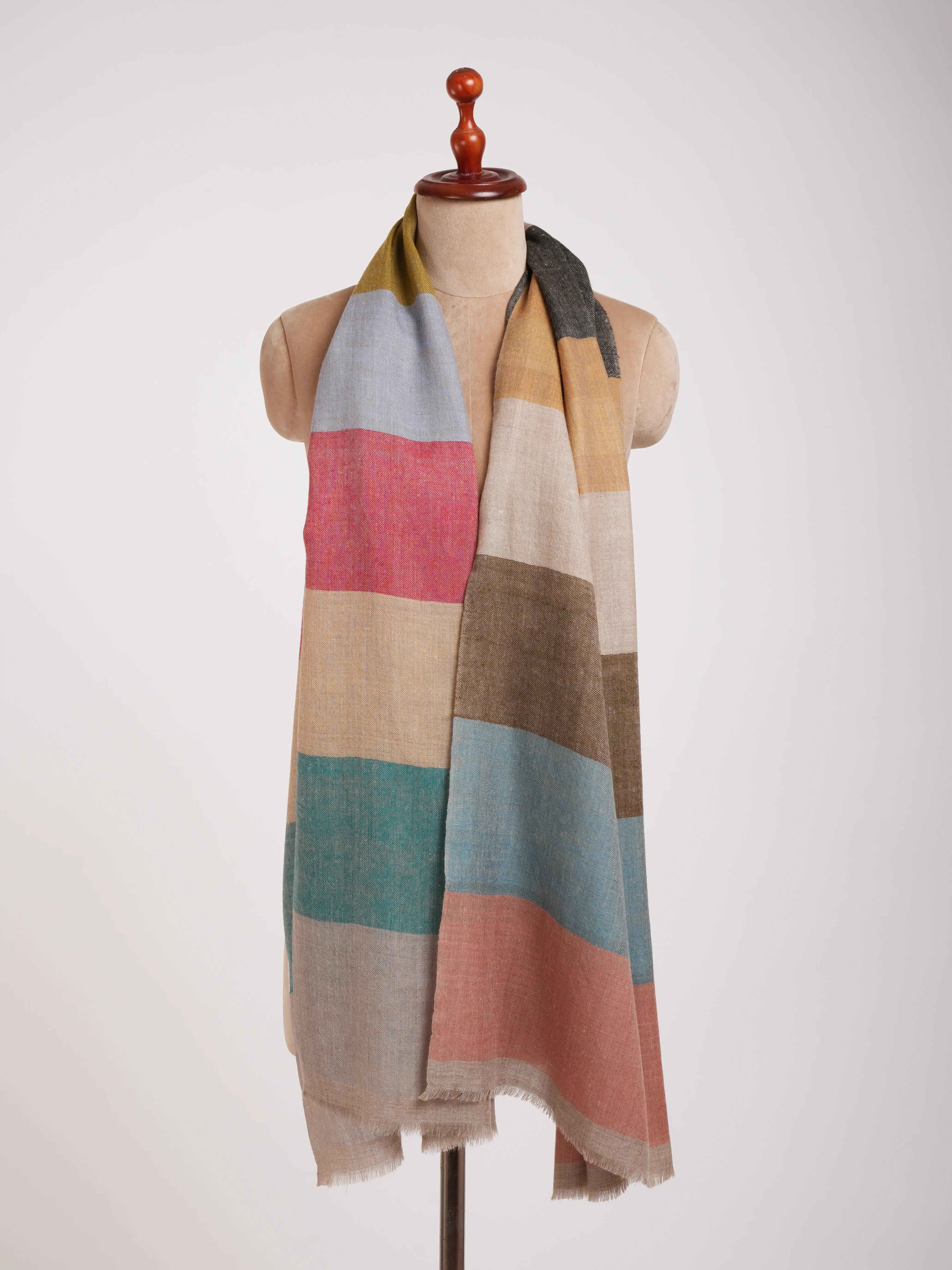 Multicolor Stripe Handwoven Indian Cashmere Scarf Shahkaar