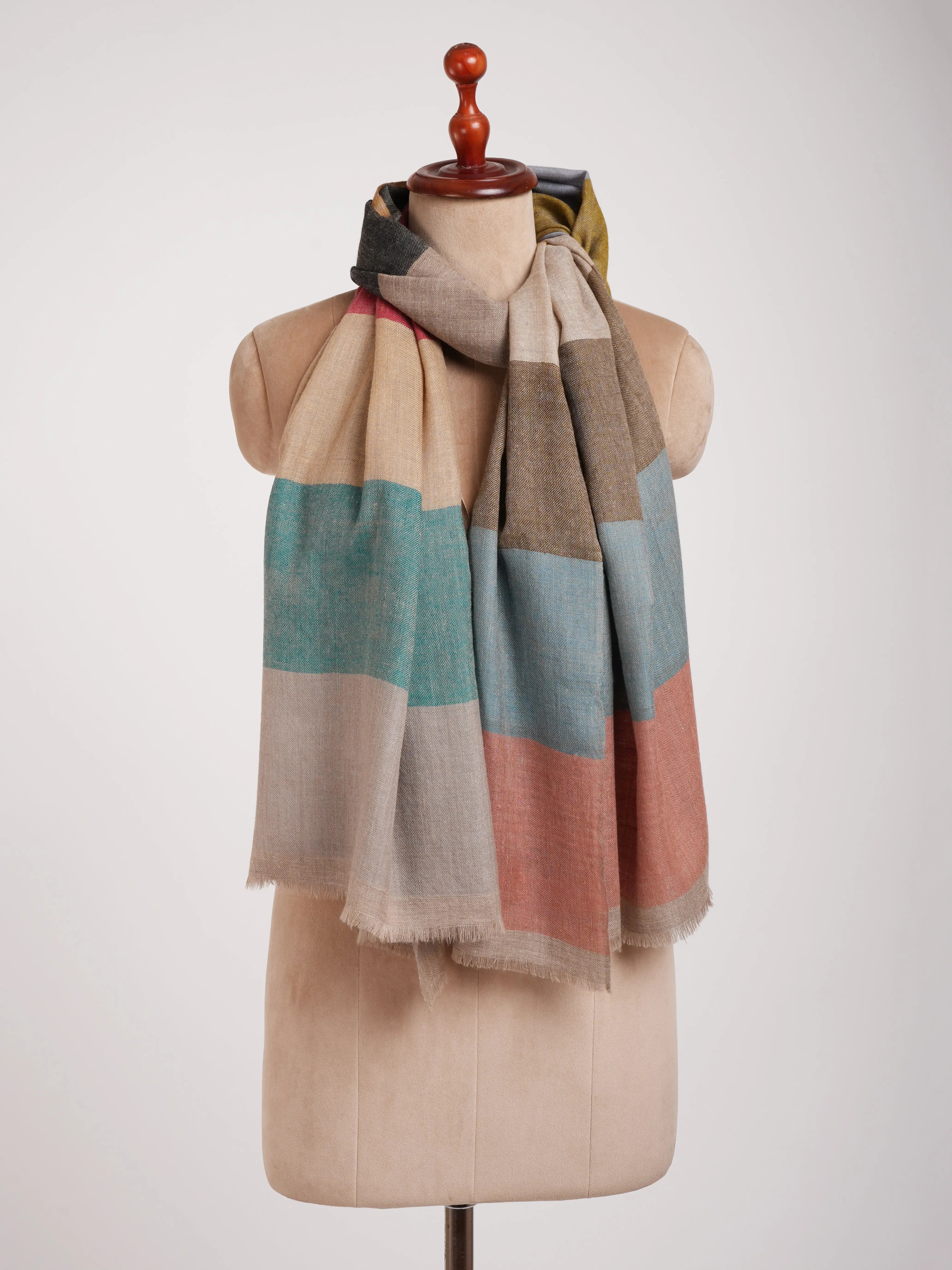 Multicolor Stripe Handwoven Indian Cashmere Scarf Shahkaar