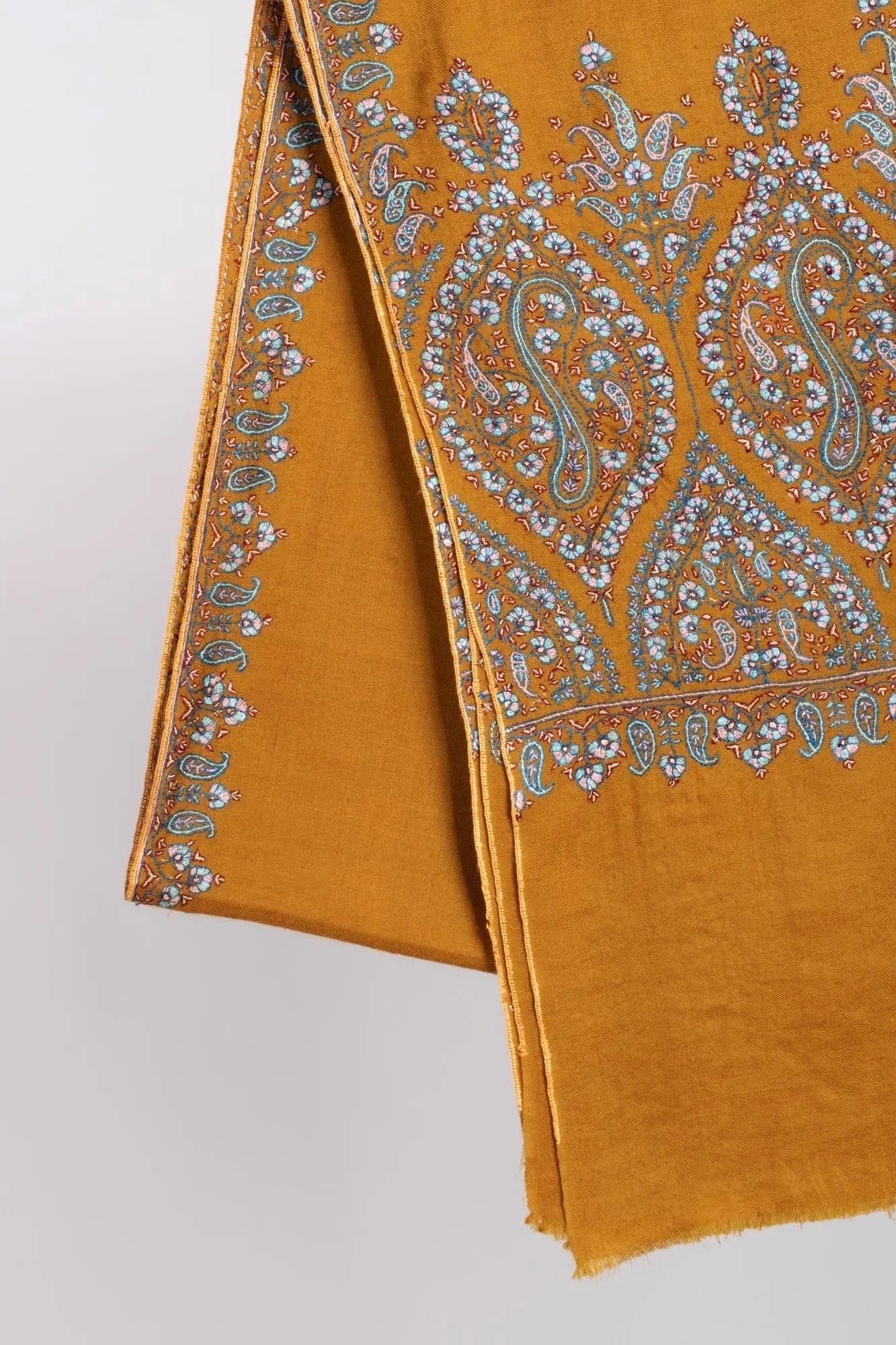 Mustard Artistic Cashmere Wrap Shawl - MOUNTAIN Shahkaar