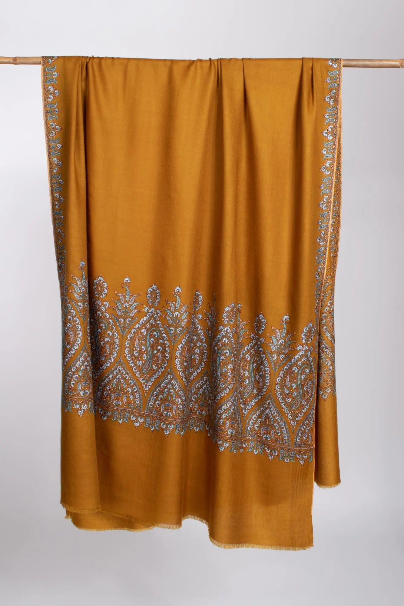 Mustard Artistic Cashmere Wrap Shawl - MOUNTAIN Shahkaar