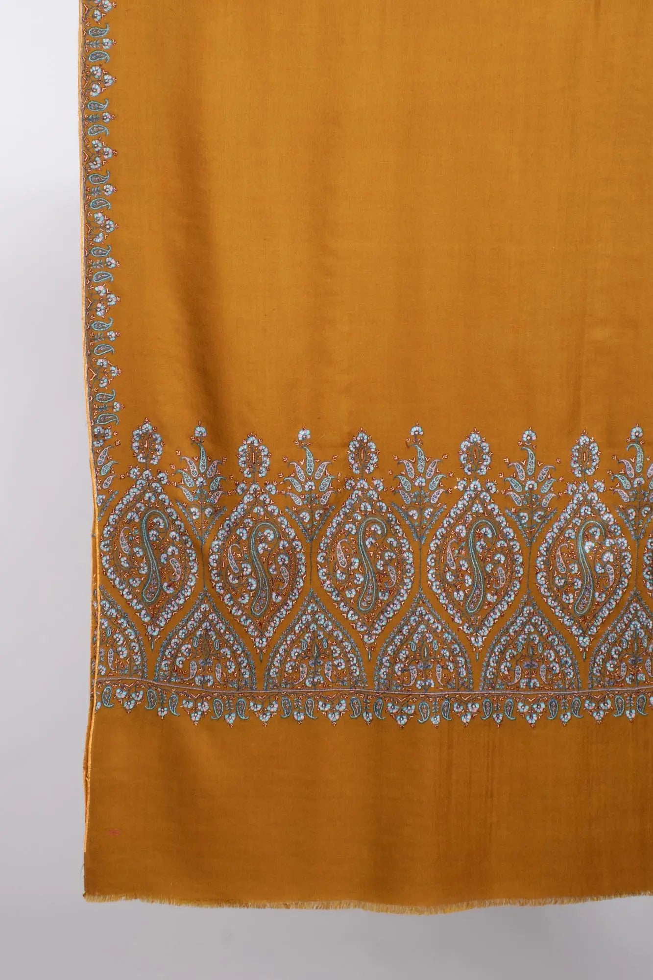 Mustard Artistic Cashmere Wrap Shawl - MOUNTAIN Shahkaar