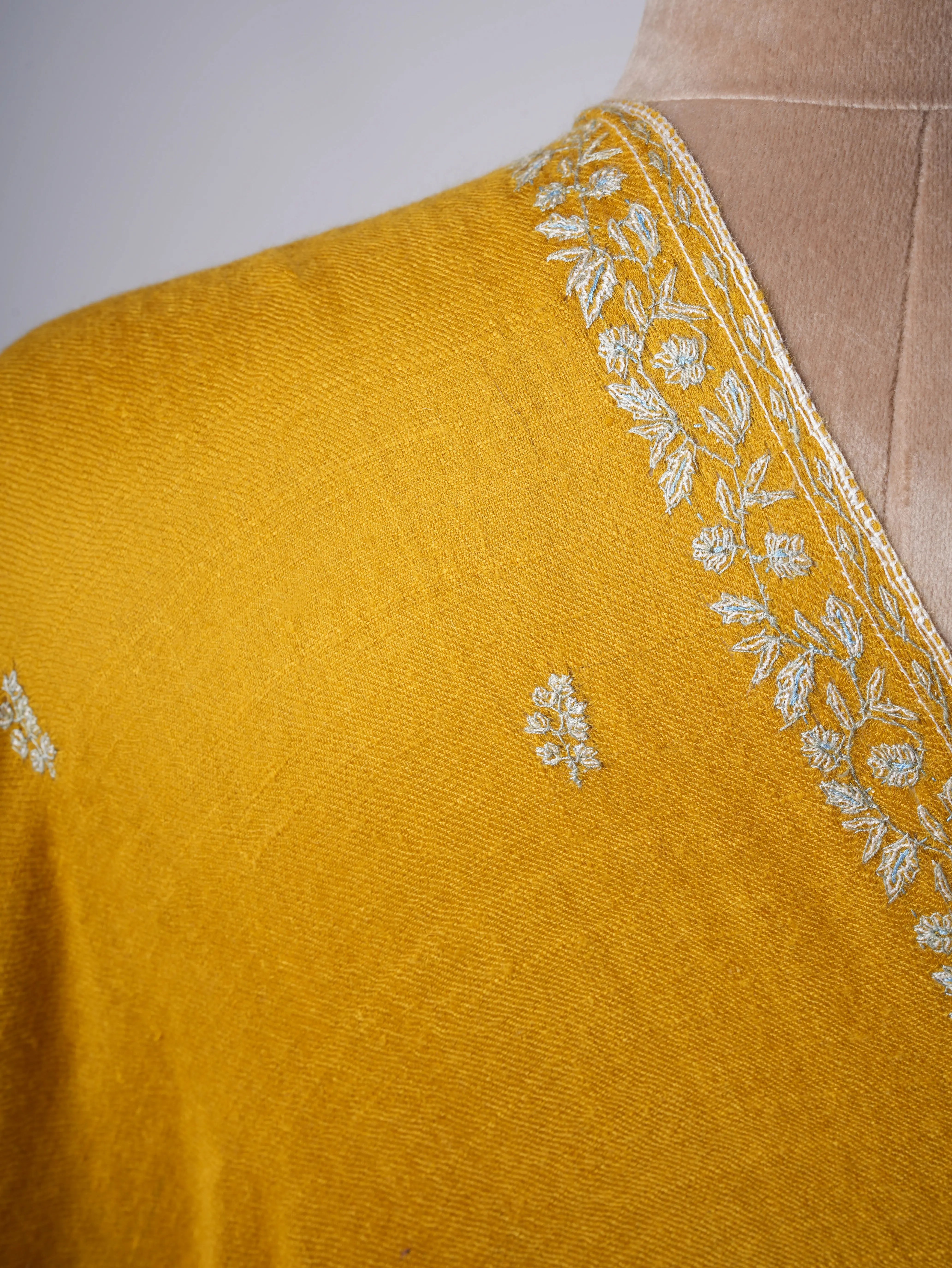 Mustard Baby Soft Cashmere Scarf with Intricate Needlework – Wearable Art Shahkaar