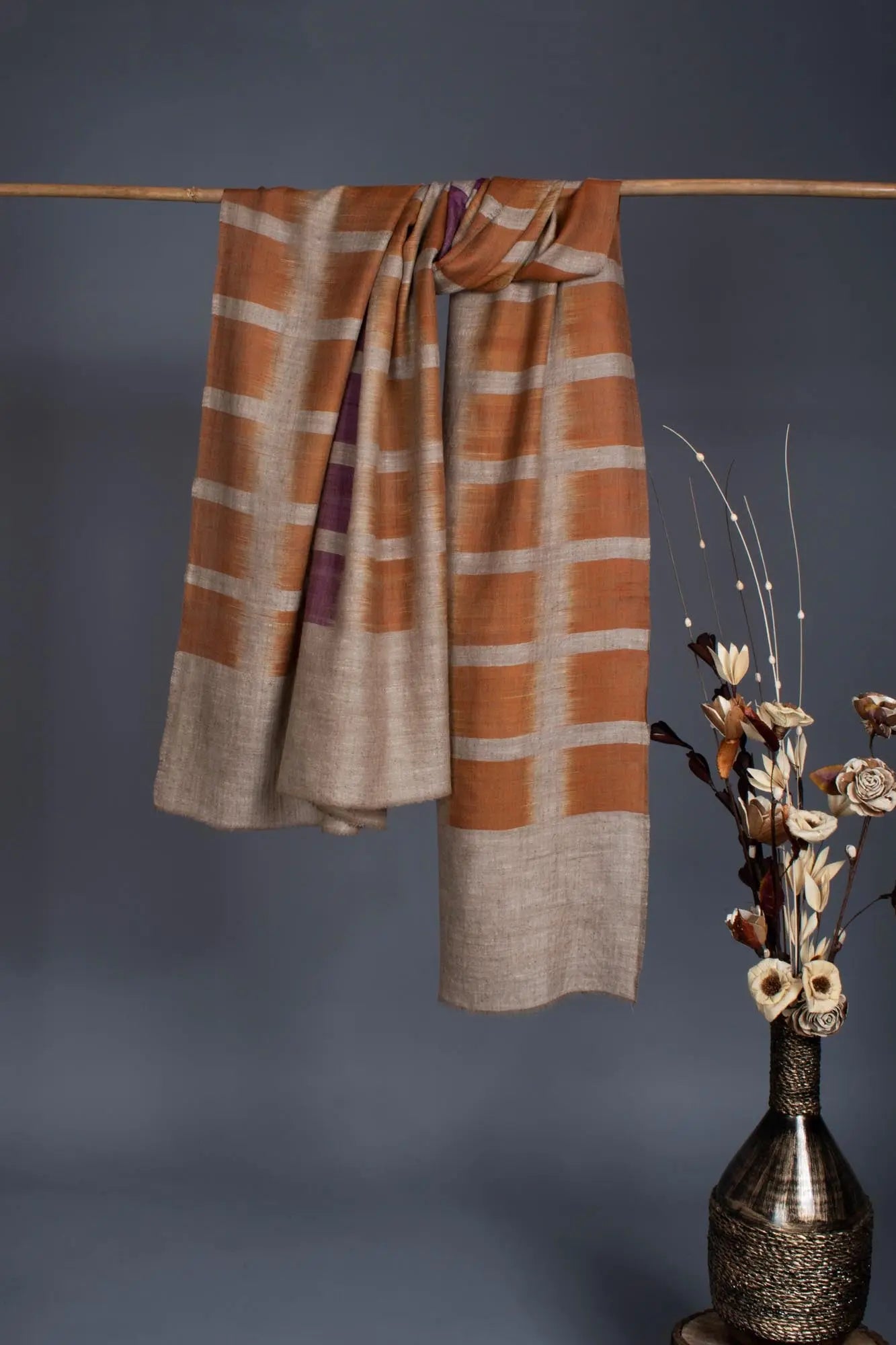 Mustard Purple Ikat Artistic Pashmina - ROURKELA Shahkaar