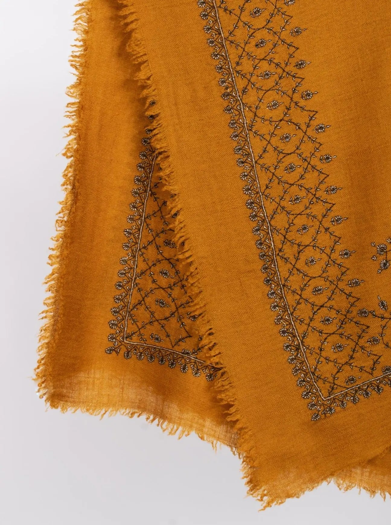 Mustard Square Sozni Pashmina Scarf - BARRY Shahkaar