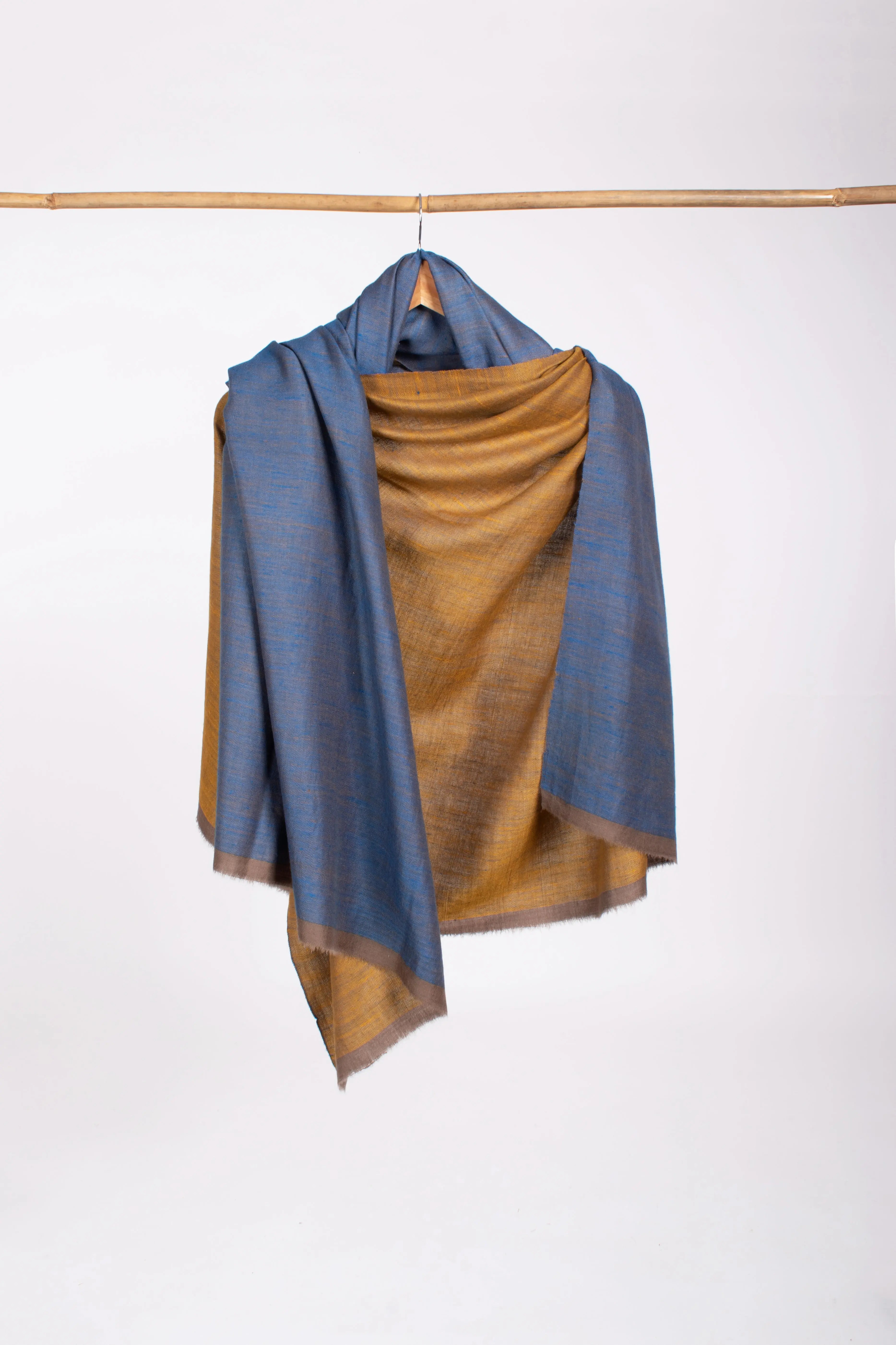 Mustard and Blue Dorukha Indian Pashmina Shawl Shahkaar