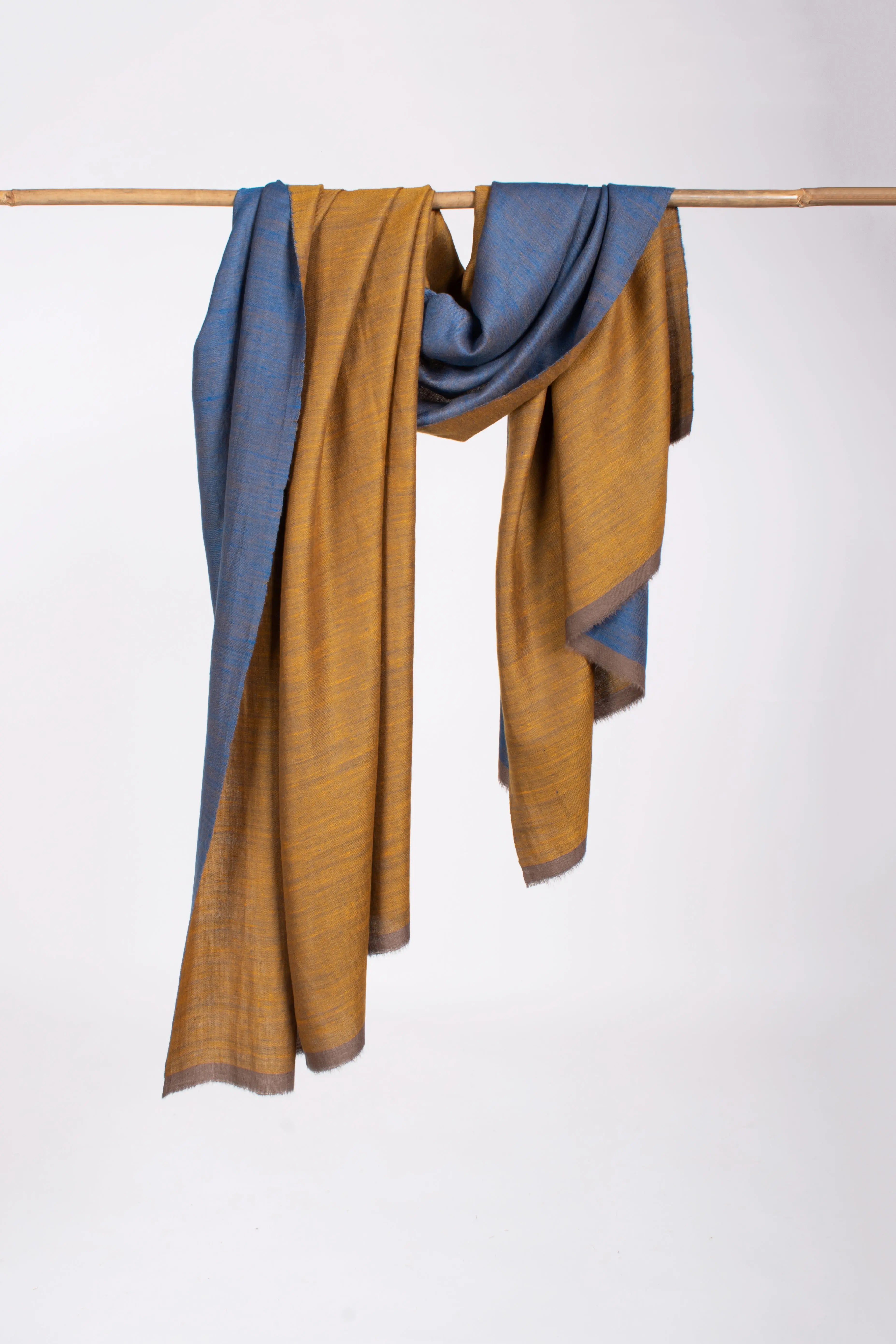 Mustard and Blue Dorukha Indian Pashmina Shawl Shahkaar
