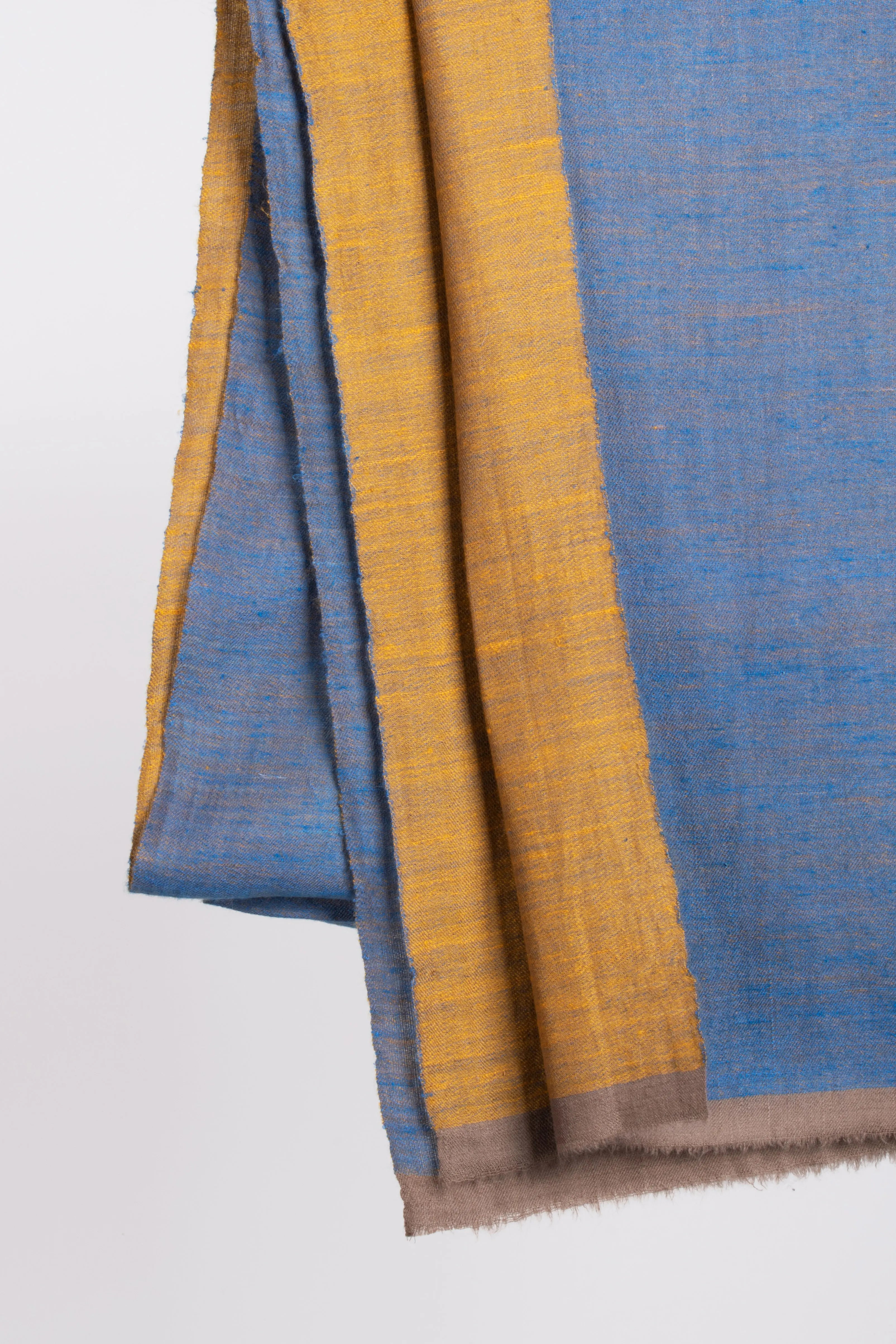 Mustard and Blue Dorukha Indian Pashmina Shawl Shahkaar