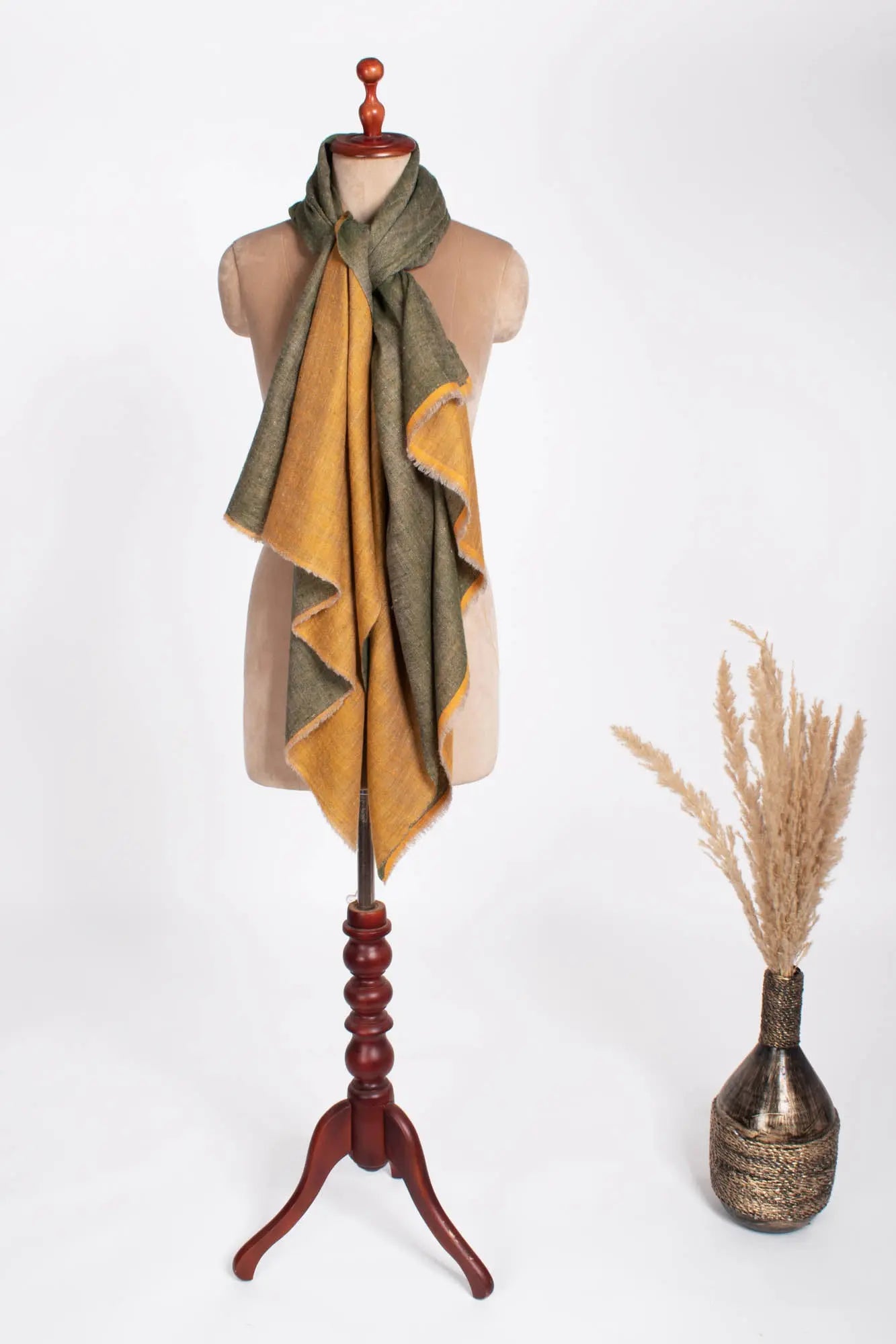 Mustard and Green Dorukha Pashmina Shawl - FLAGSTAFF Shahkaar