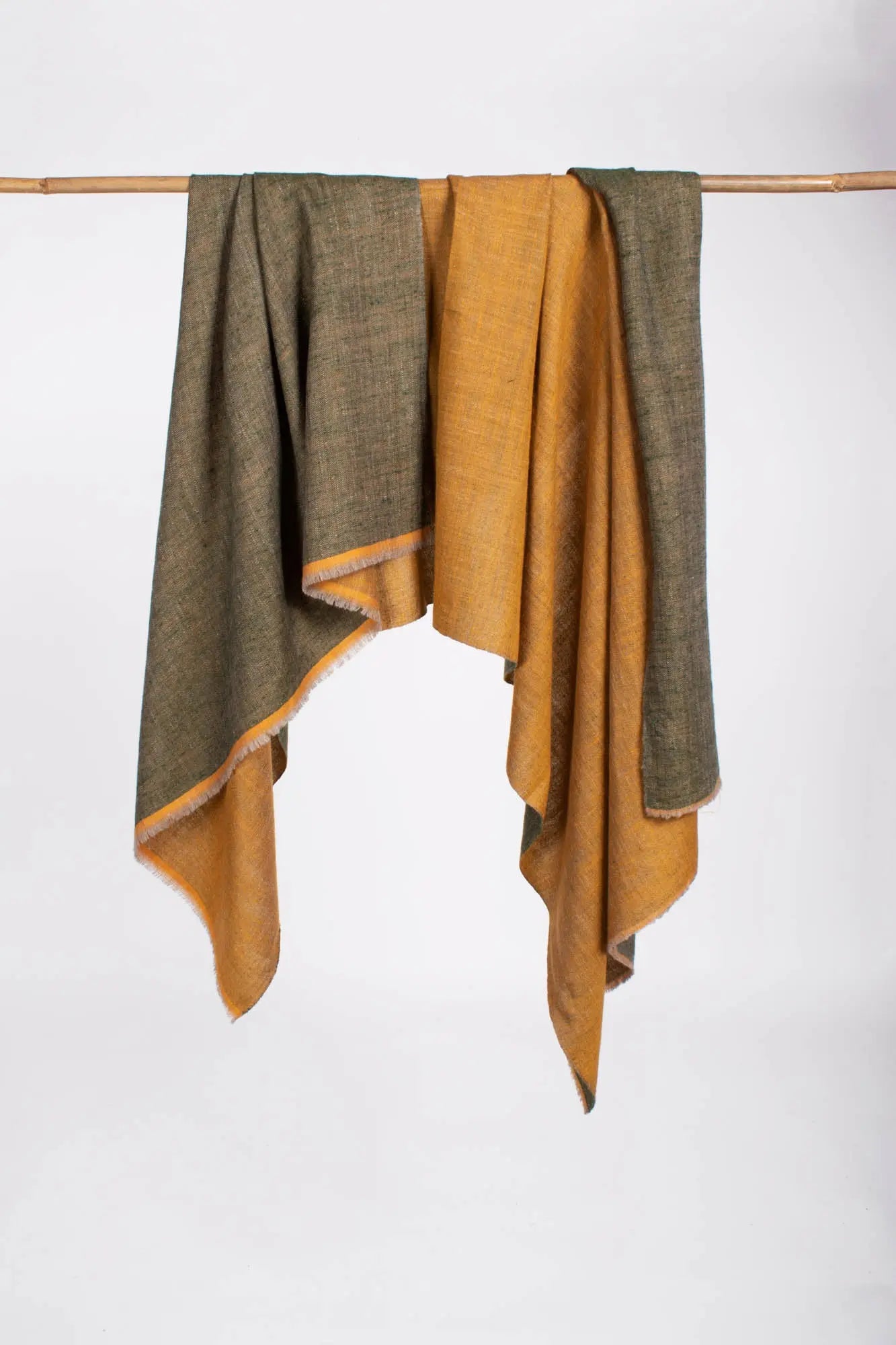 Mustard and Green Dorukha Pashmina Shawl - FLAGSTAFF Shahkaar