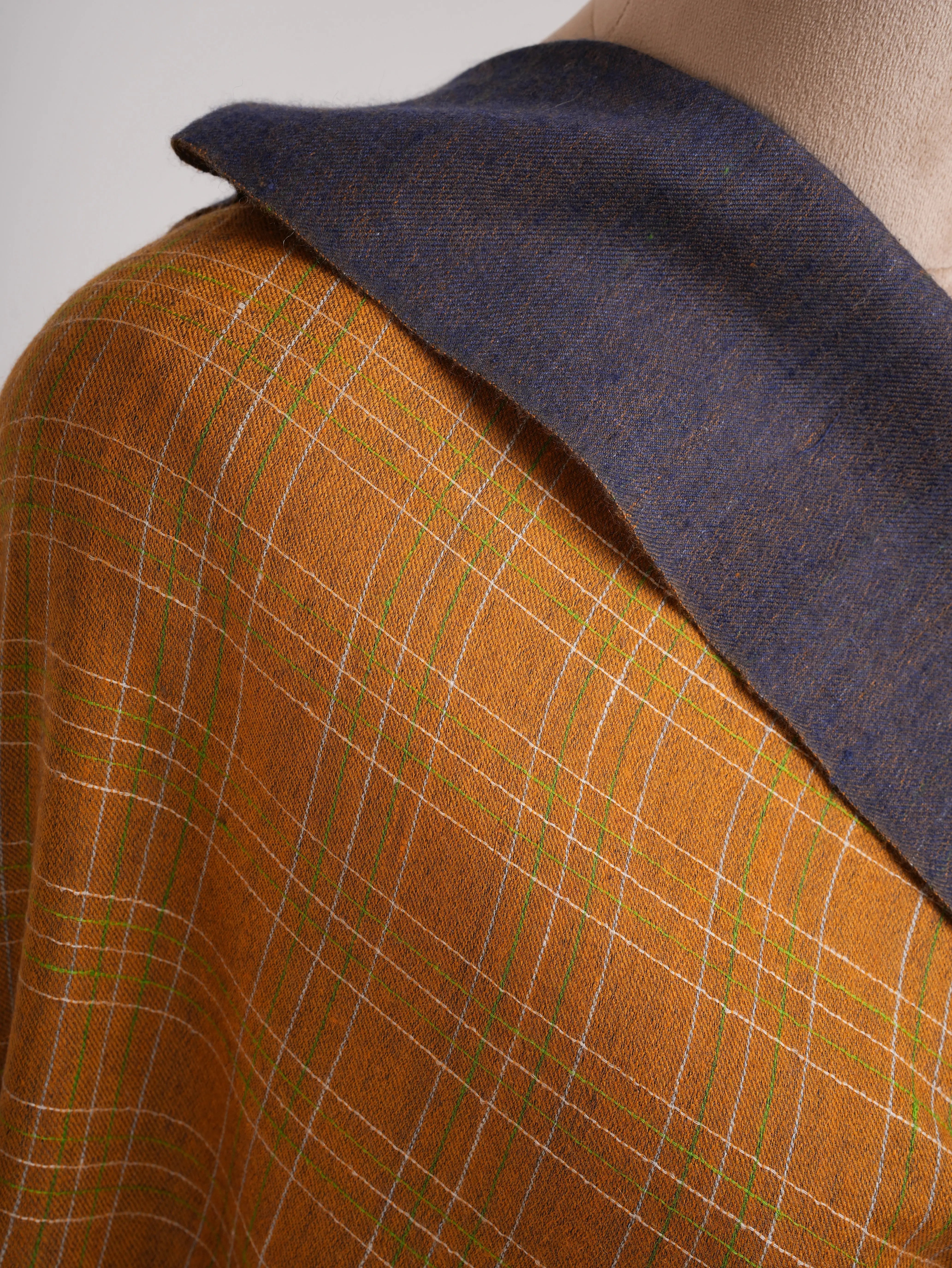 Mustard and Navy Handwoven Dorukha Kashmiri Pashmina Shawl Shahkaar