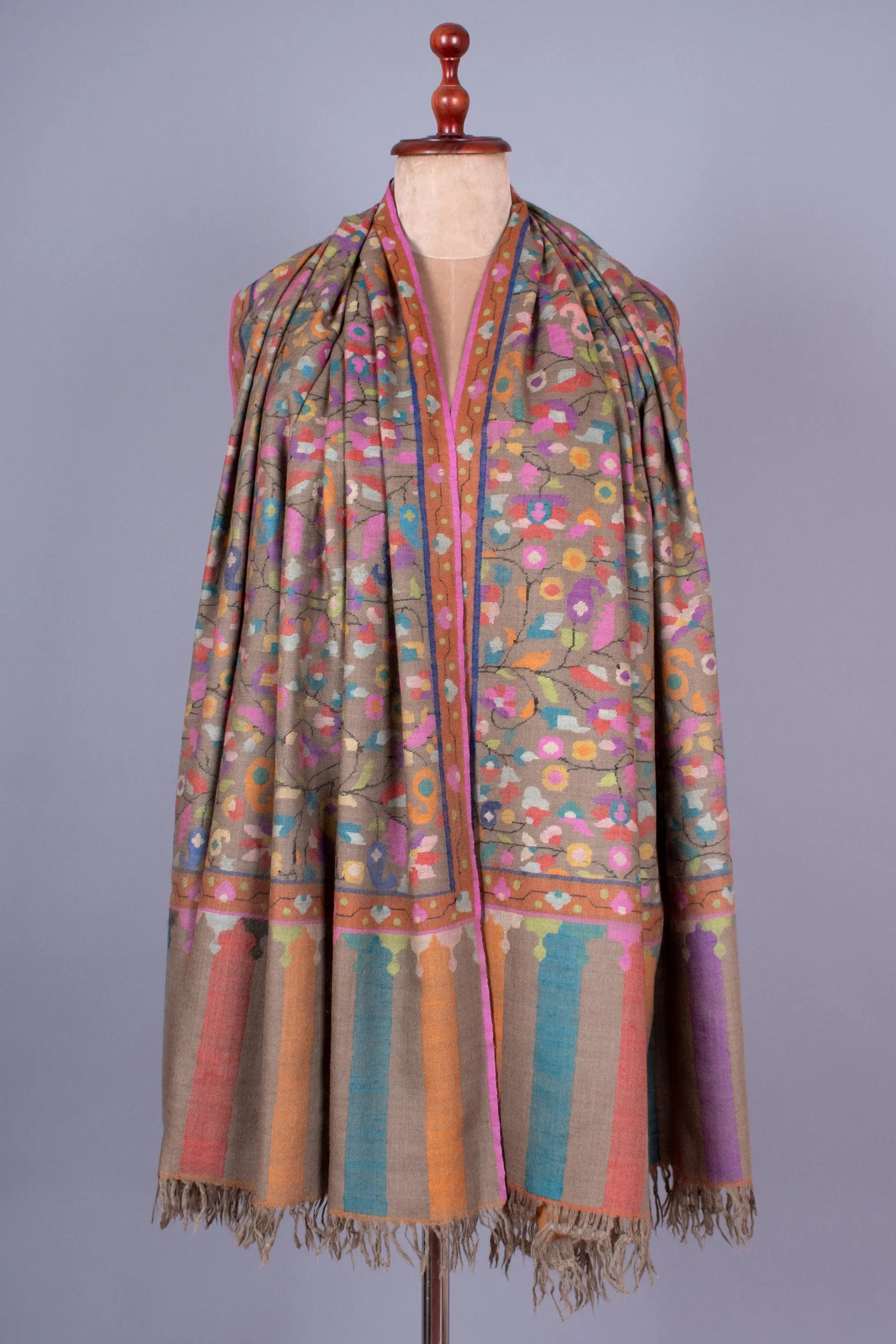 Muzamil Kani Shawl, Pure Pashmina Kashmiri Wrap, Handwoven On Handloom 40x80" Shahkaar